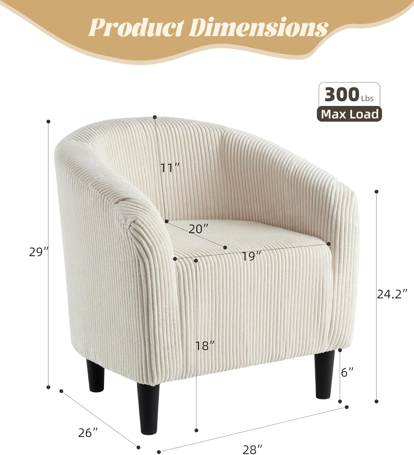 Zstar Bouclé Sessel mit Armlehnen gepolstert für Wohnzimmer Schlafzimmer
