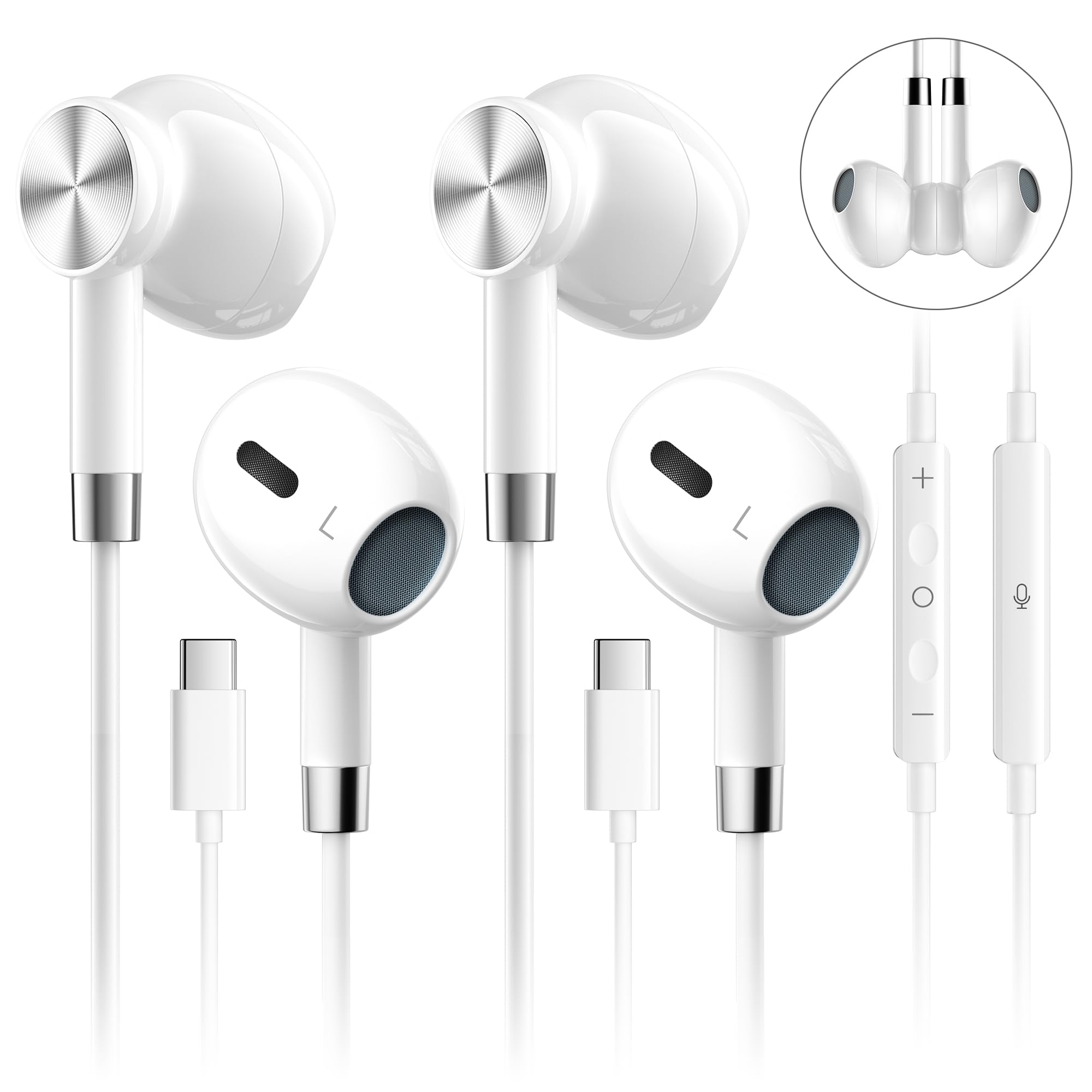 USB C Headphones for iPhone 17 Air [2 Pack], Wired Earphones with Mic & Volume Control,Wired Headphones for iPhone Air/17/17Pro/17Pro Max/16e/15 for