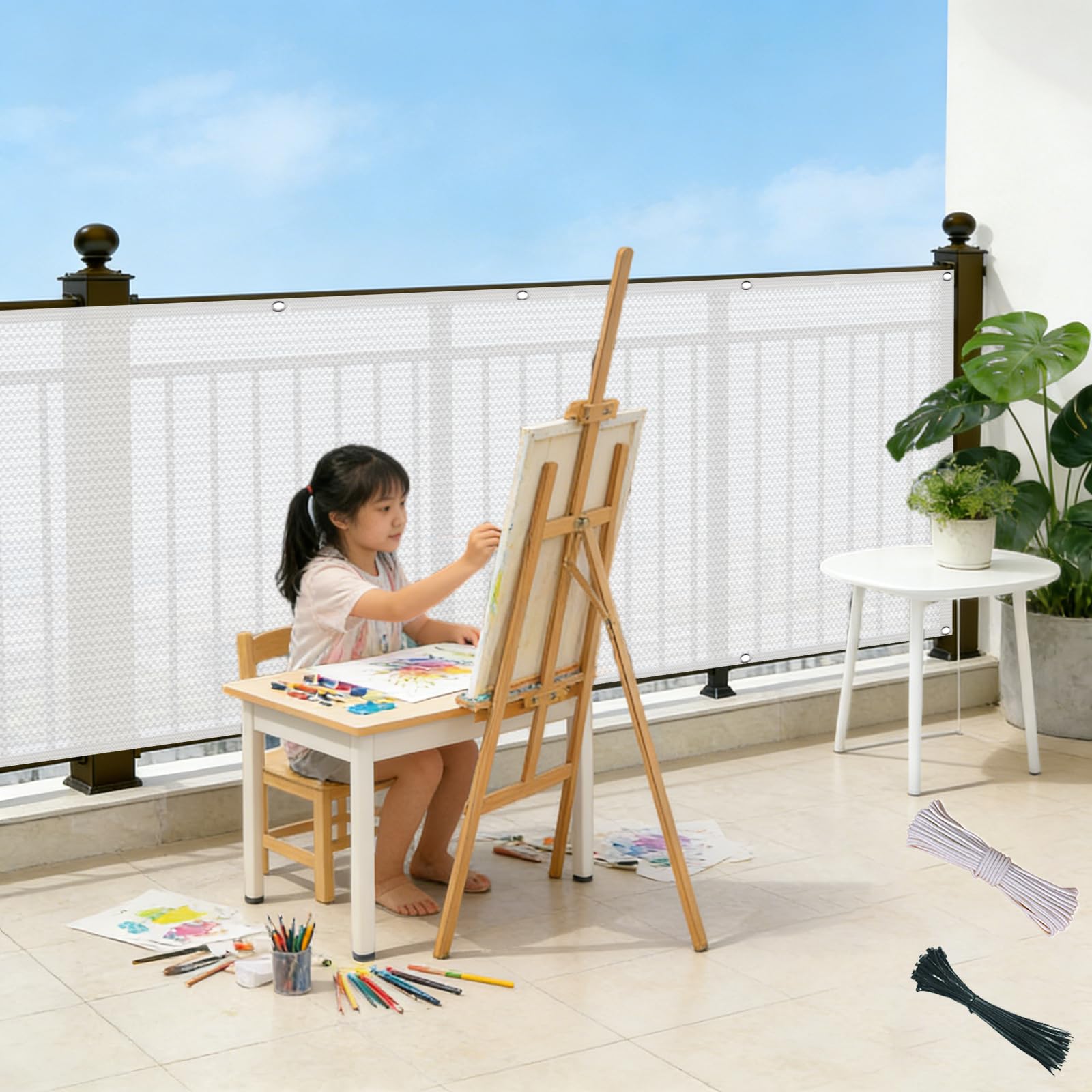 Brise-vue balcon 90% d'ombrage blanc 60 x 550 cm pare-vue occultant