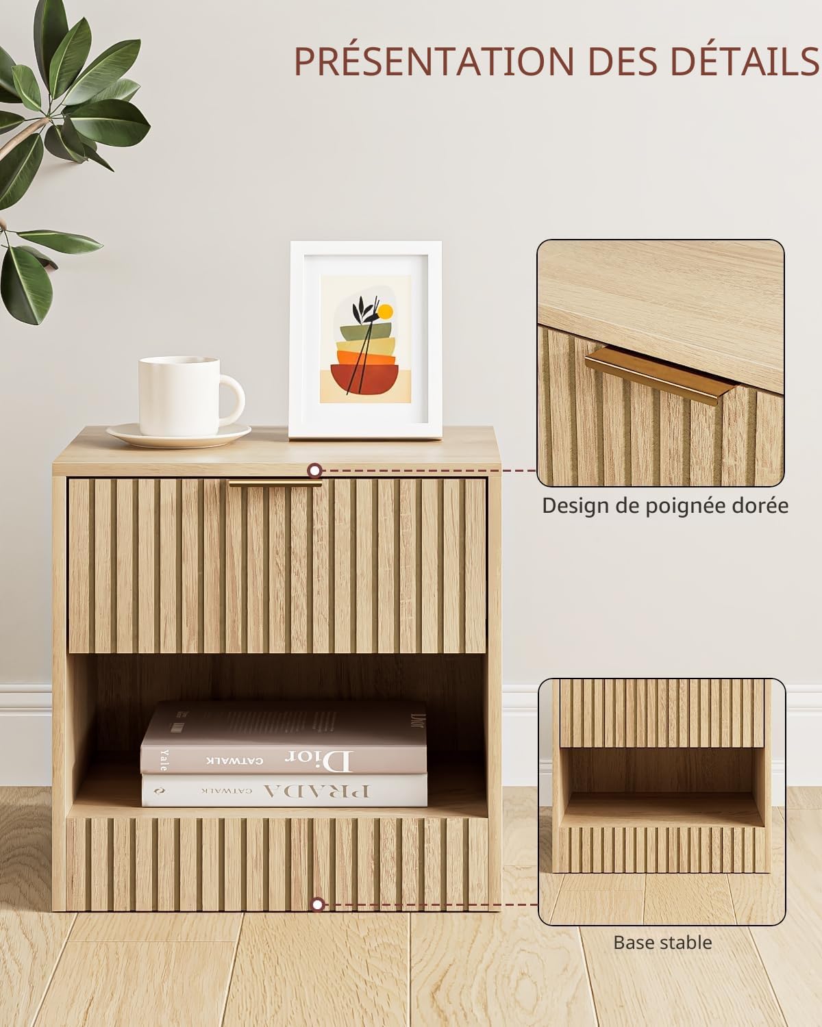 HEYZOEY Table de Chevet en Bois de chêne avec tiroir - Table de Chevet Moderne - Petite Commode de Chevet -39x39x28 cm- Table d'appoint pour Chambre à Coucher, Salon, Bureau