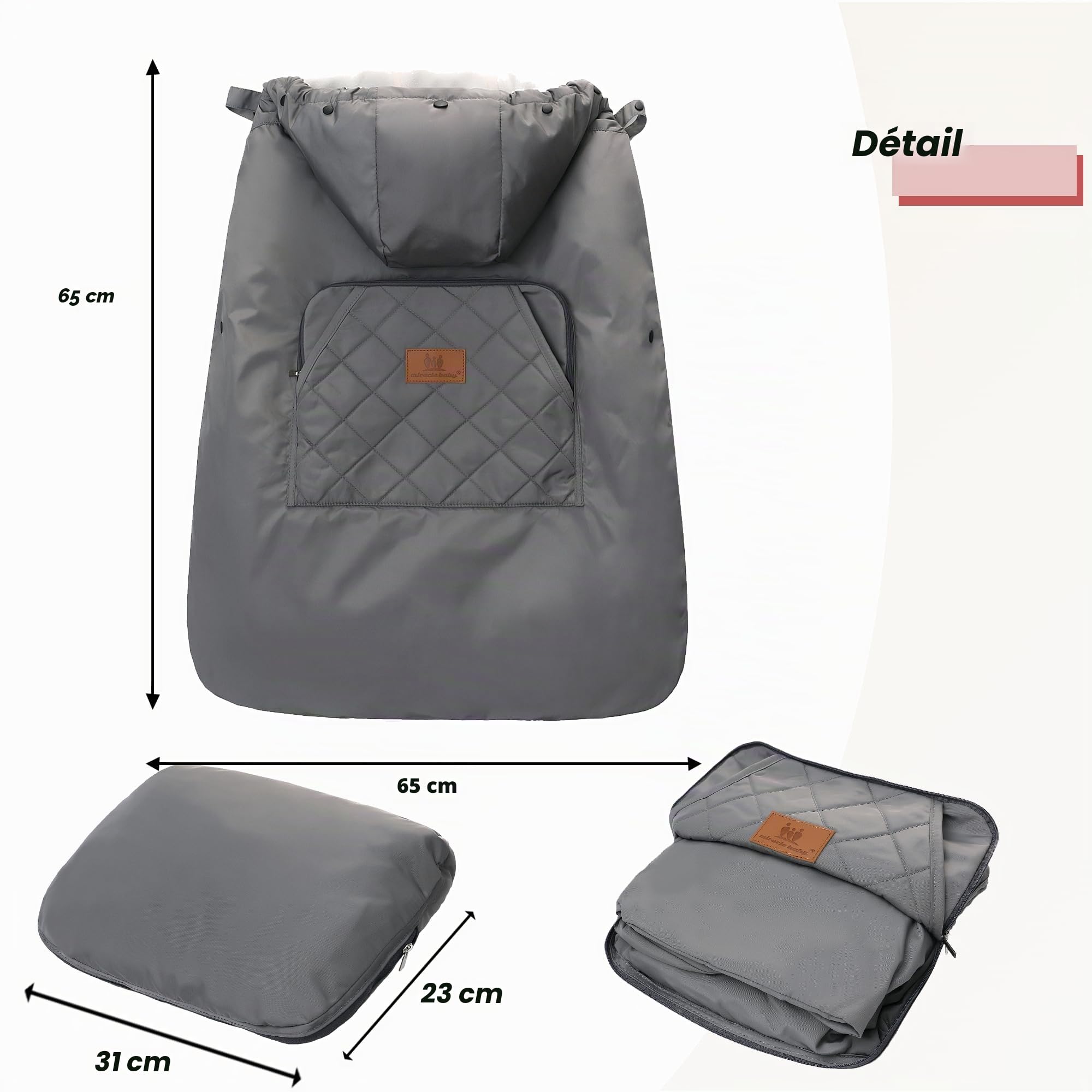 Housse d'hiver imperméable universelle pour porte-bébé Gris foncé
