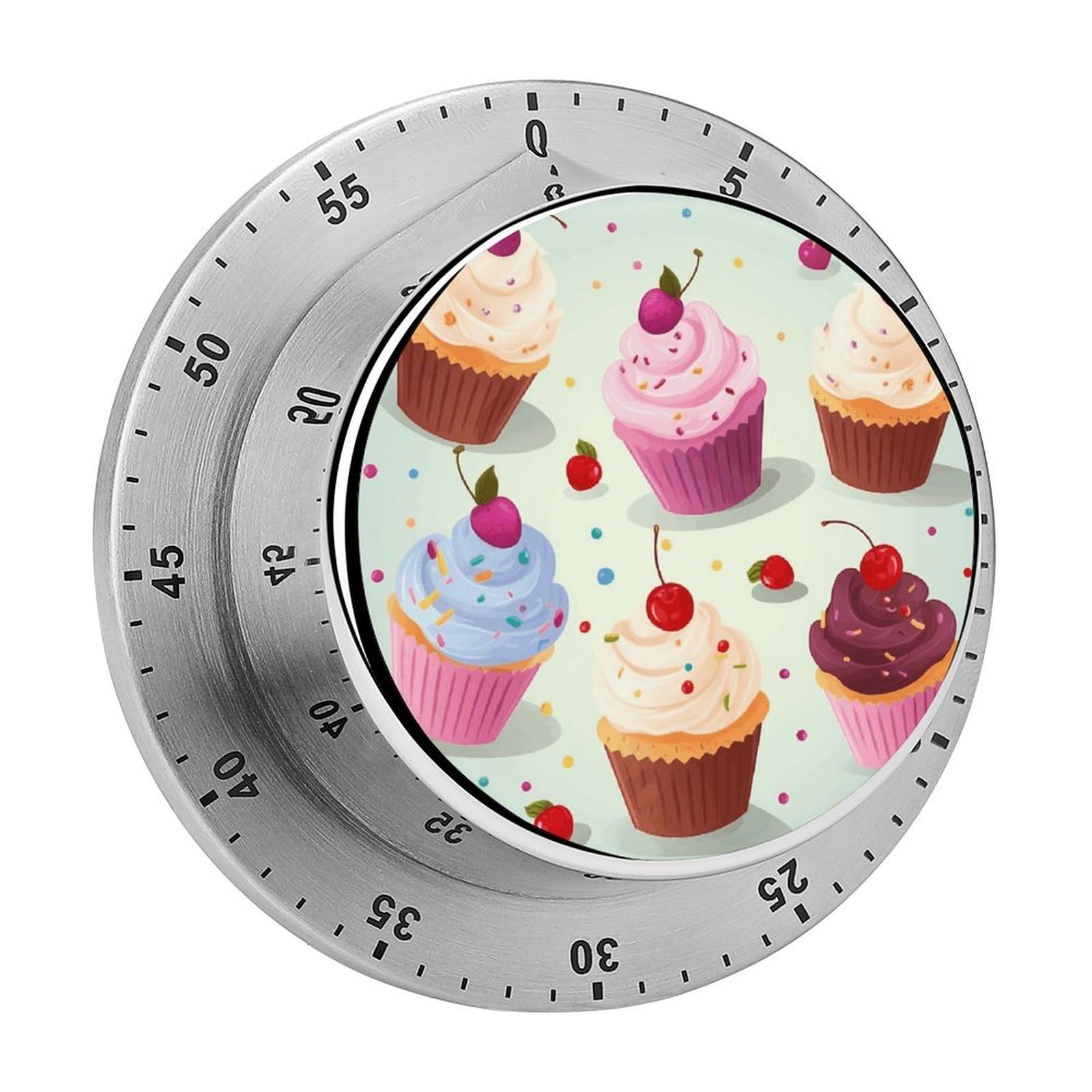 Delicious Cupcakes Timer Exquisite Stainless Steel Magnetic Timers Waterproof Durable Mechanical Countdown Countup for Loud Alarm for Baking Grilling Studying