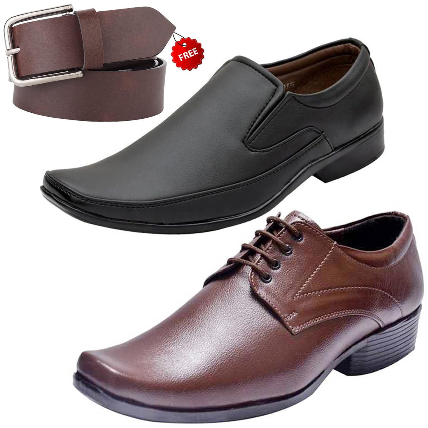 Fashionable Trendy Formal Shoes/Party Shoes/ 2 Shoes Combo with Free Belt for Men and Boys -P2625-picture-28