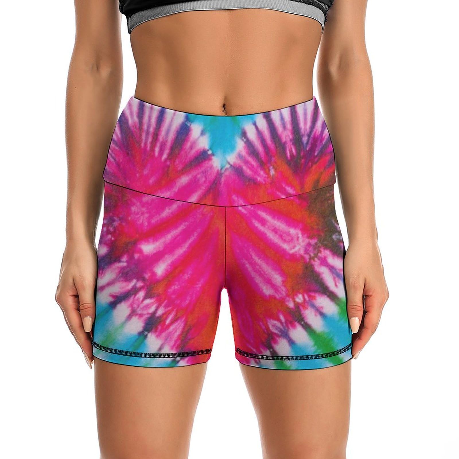 JYYAU Tie Dye High Waist Yoga Shorts for Women Athletic Shorts Leggings Running Pants Black