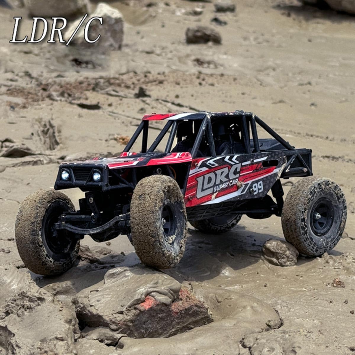 Skala 1/18 4WD RC Off-Road, Rock Crawler z rozkładanymi reflektorami i regulowanym zawieszeniem, dla dorosłych, wytrzymały teren, prezent dla dorosłych entuzjastów (wersja RTR/czerwony)