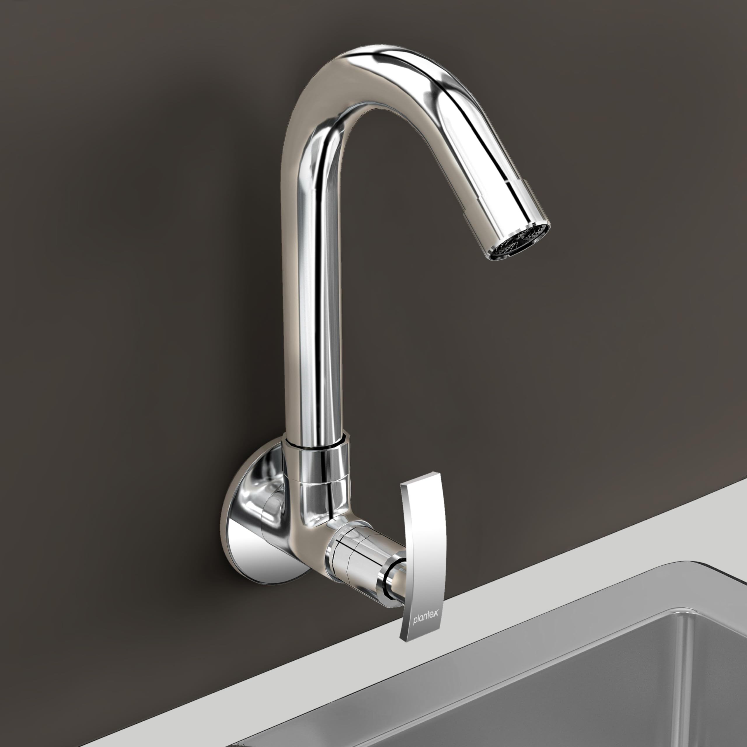 Plantex Sink Tap for Kitchen Basin with Water-Efficient Tap Aerator/Brass Spindle Kitchen Sink Spout with Wall Flange with Teflon Tape/Wash Basin Tap-(SMR-1267-Chrome)-image-23
