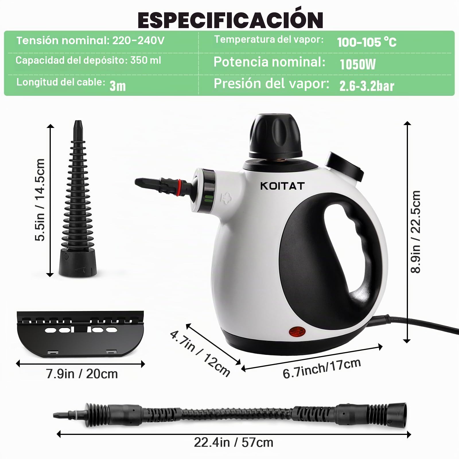 Limpiador de vapor portátil a presión con 10 accesorios, limpiador a vapor para tapicería, con bloqueo de seguridad, para casa, coche, accesorios