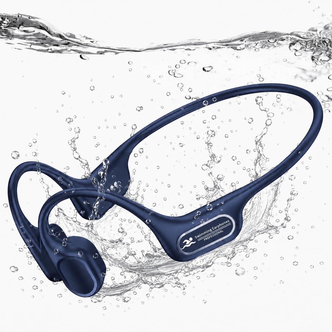 RR SPORTS IP68 Waterproof Swimming Headphones, Bone Conduction Bluetooth 6.0 Headphones, Built-in 32GB MP3 Player, Soft Lightweight Open-Ear Design for Swimming Marathons Showers Cycling(Blue