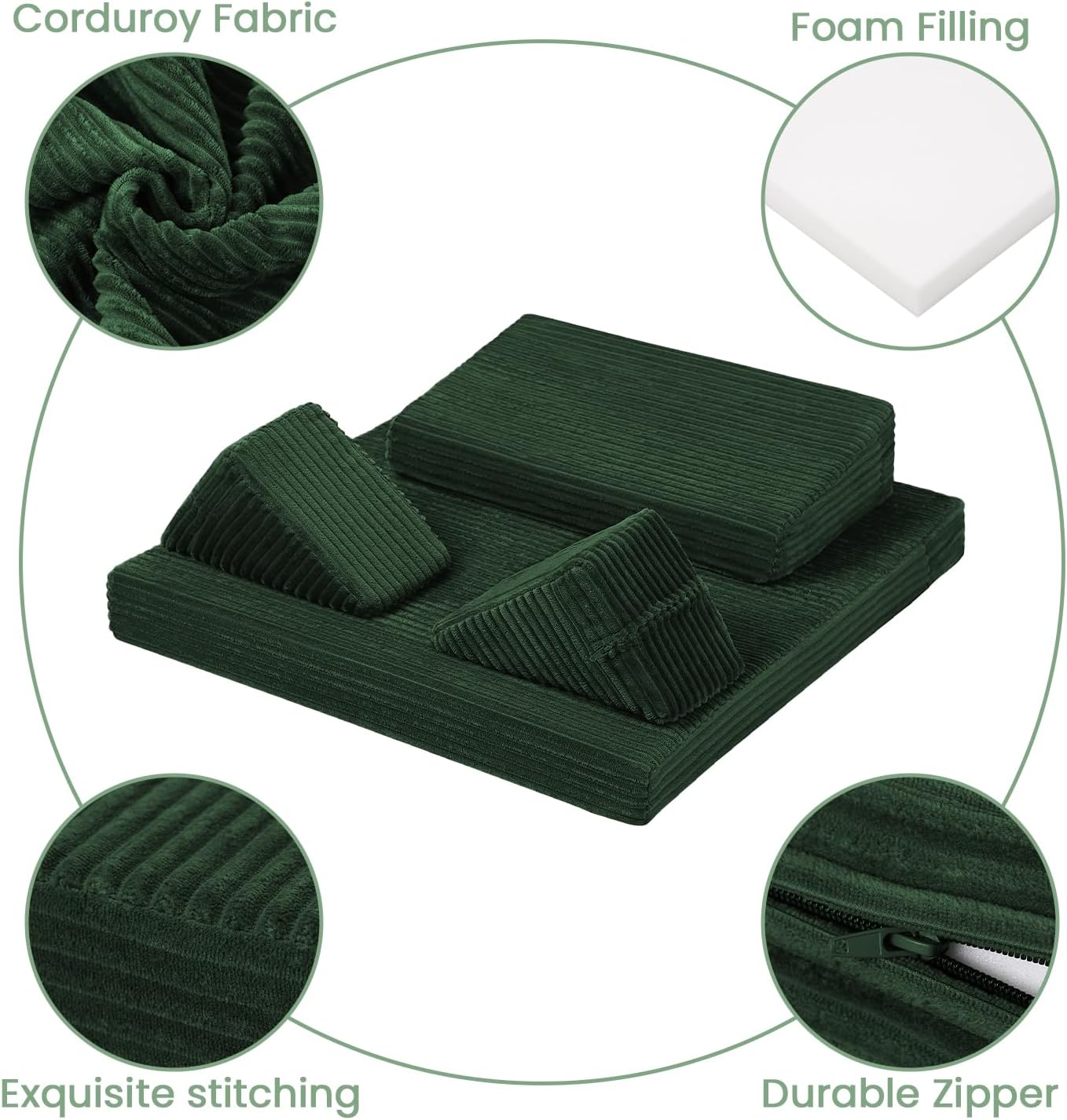 Meditation Cushion Set, Meditation Pillow for Sitting on Floor, Large Yoga Pillow with Knee Support, Washable Zafu Meditation Mat, 3 Shapes Floor Pillow for Adults, Green