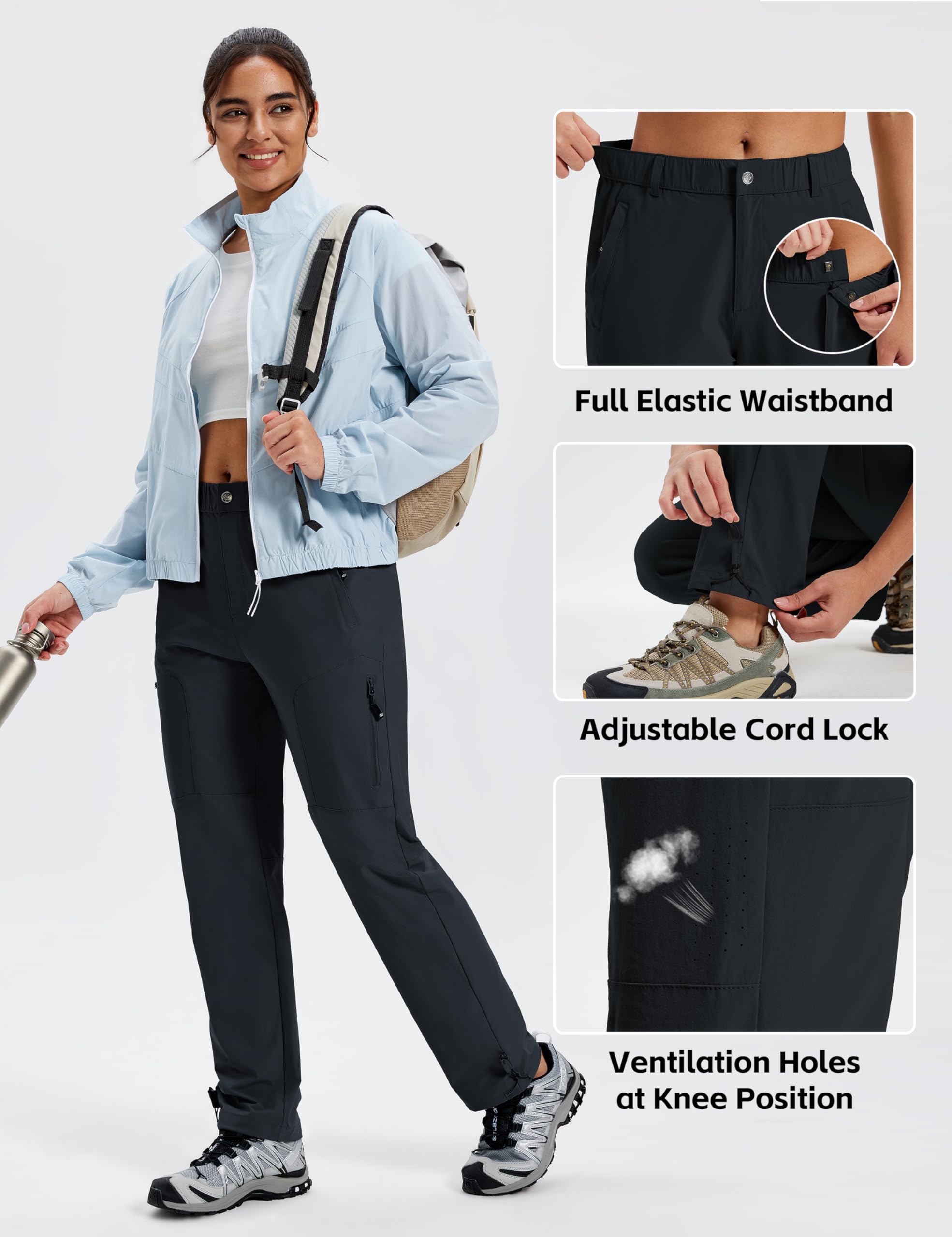 MoFiz Pantalon de Randonnée pour Femme Séchage Rapide Léger Cargo Pantalon Imperméable Respirant Multifonctionnel Montagne Pantalons avec Poche Zippée pour Casual Extérieur S-2XL
