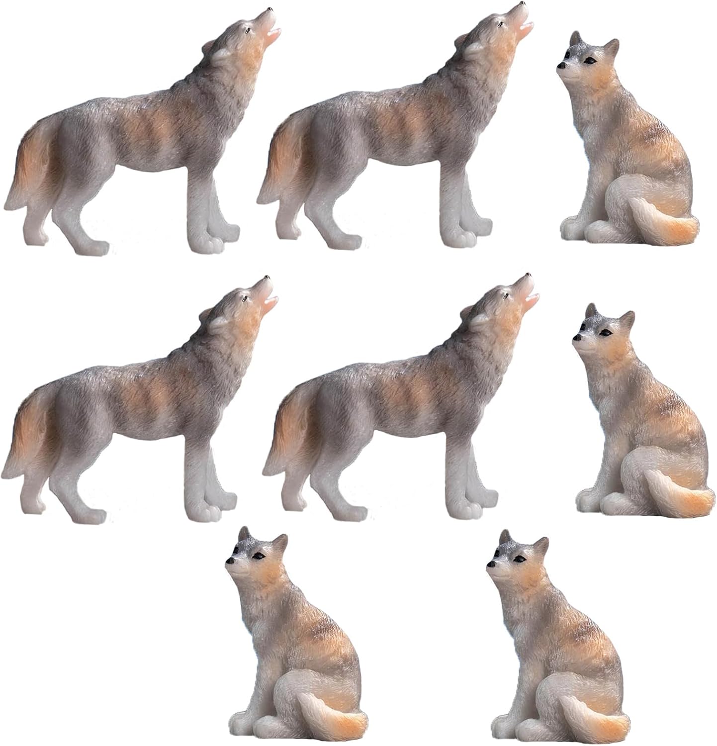 8Pcs Mini Wolf Figurines Miniature Wild Animals Figures Resin Jungle Forest Animal Cake Topper for DIY Fairy Garden Moss Landscape Aquarium Birthday Easter Crafts