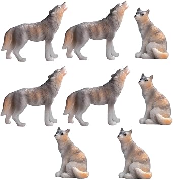 8Pcs Mini Wolf Figurines Miniature Wild Animals Figures Resin Jungle Forest Animal Cake Topper for DIY Fairy Garden Moss Landscape Aquarium Birthday Easter Crafts