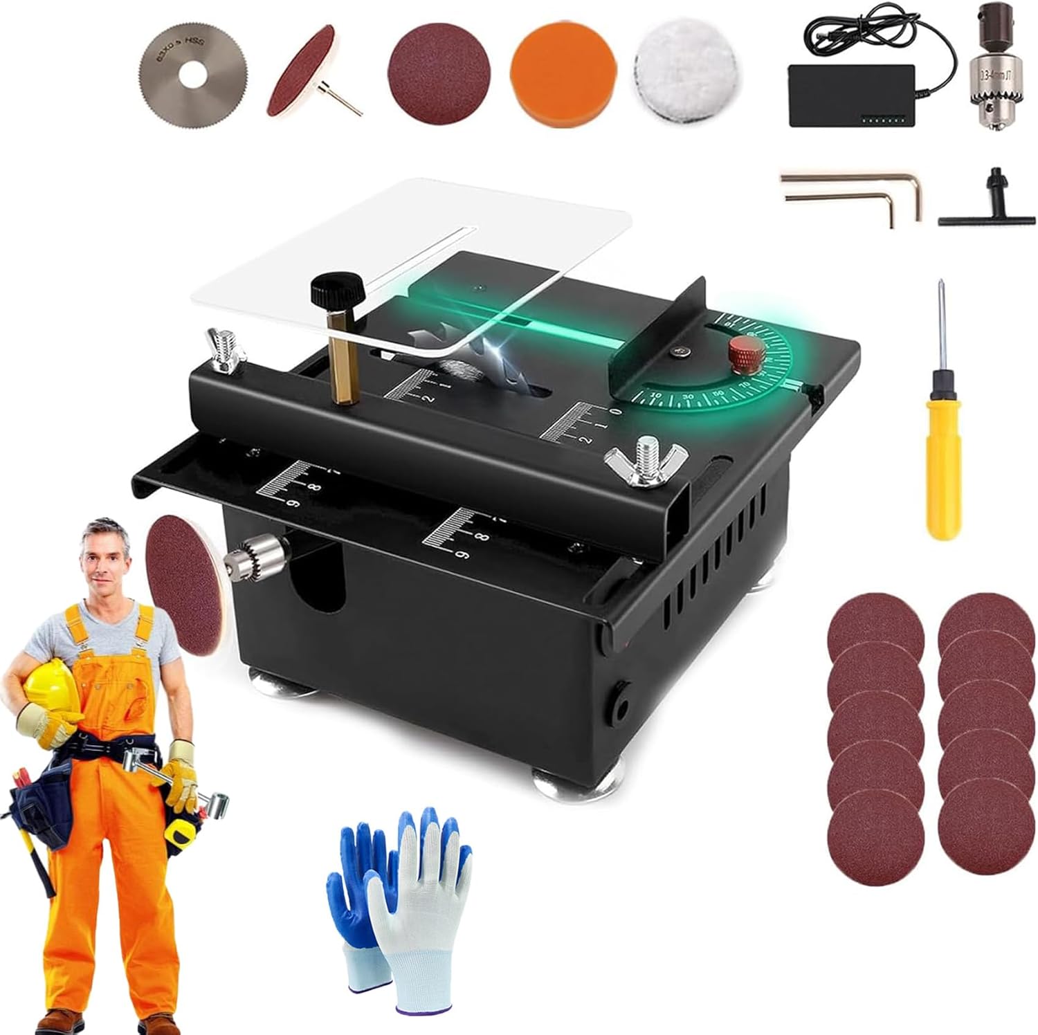 Mini Multi-functional Table Saw, Mini Table Saw for Crafts, Mini Table Saw, Mini Table Saw for Wood Cutting, Adjustable Cutting Sanding Engraving Drilling All-in-One Machine (A)
