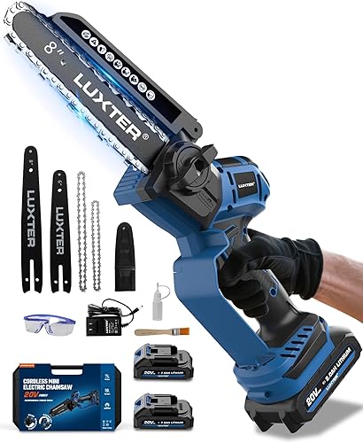 LUXTER Mini motosierra de 8 pulgadas y 6 pulgadas sin escobillas de mano inalámbrica con 2 baterías de 4.0 Ah 2 en 1 motosierra eléctrica 2 en 1