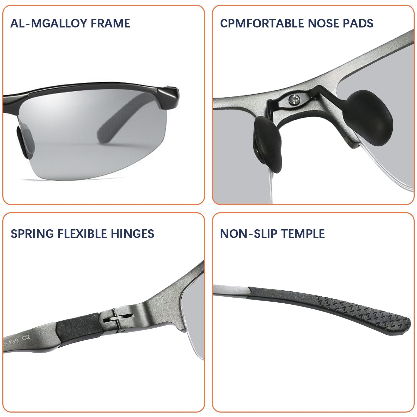 Occhiali da sole polarizzati fotocromatici per gli uomini Sport Day & Night Vison Driving Glasses Anti Glare Shades Spring Hinges