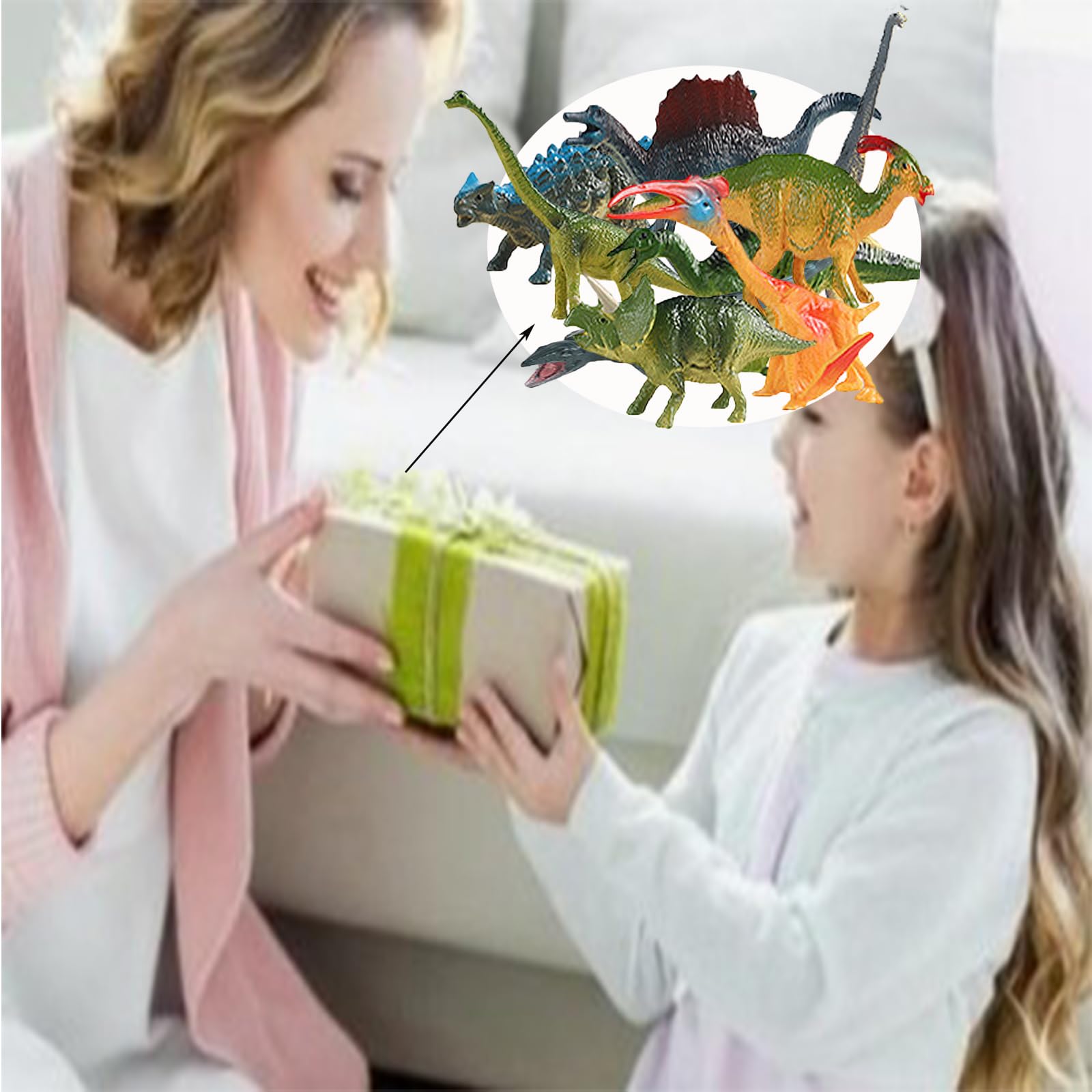 Oriate Mini Figurines De Dion, 12 Petits Dinosaures Avec Grand T-Rex, 25 Cartes Flash Cartes De Fait, Idéales Pour Les Décorations De Gâteau Dinosaure, Les œufs De Pâques 207-4