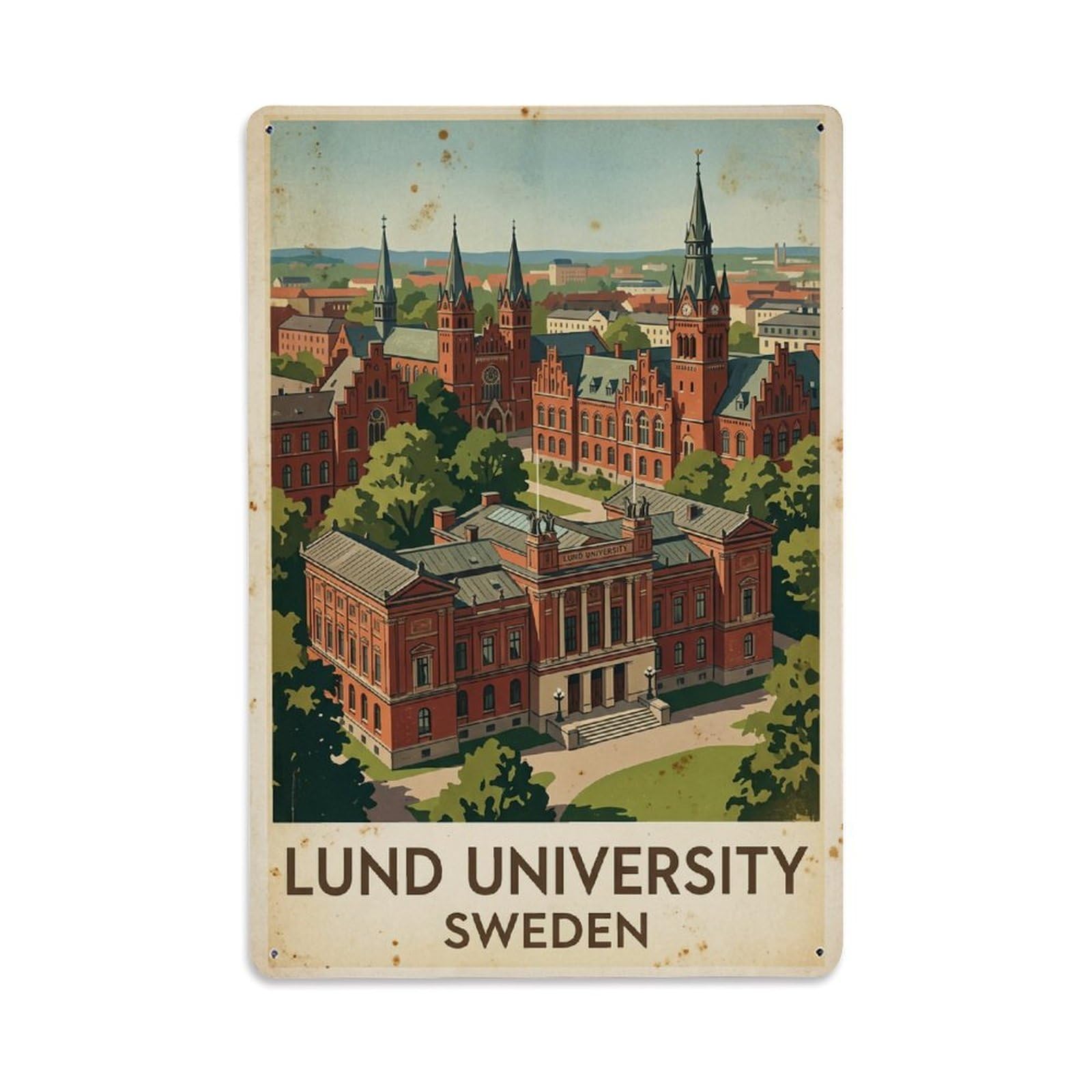 Vintage Travel Lund Sweden Campus Metal Tin Sign