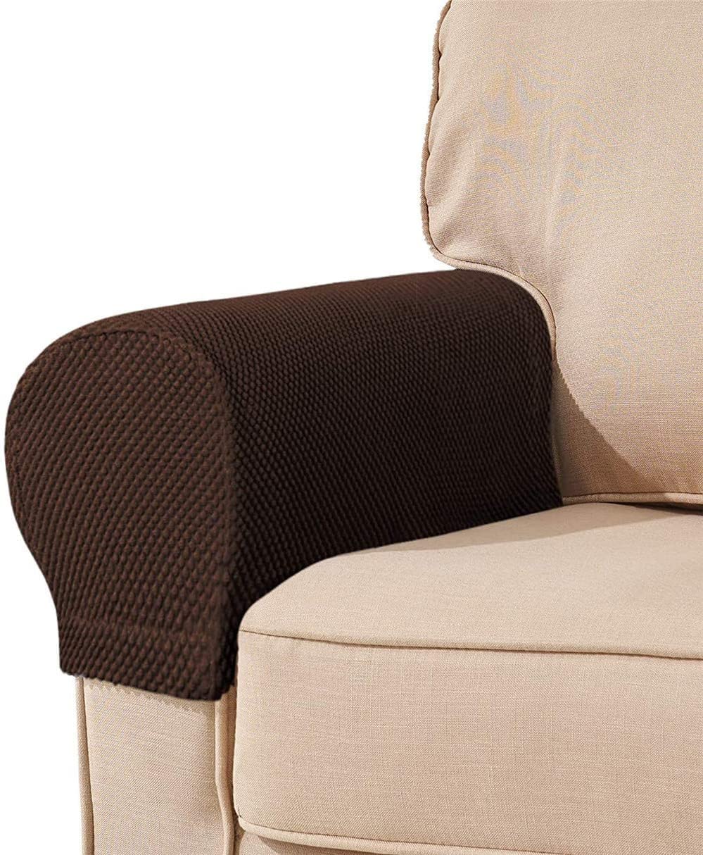 YYHSND Spandex Stretch Fabric Armrest Covers Furniture Protector Polyester Anti-Stain Washable Sofa Armchair Slipcovers (Color : Chocolate, Size : Set of 4)