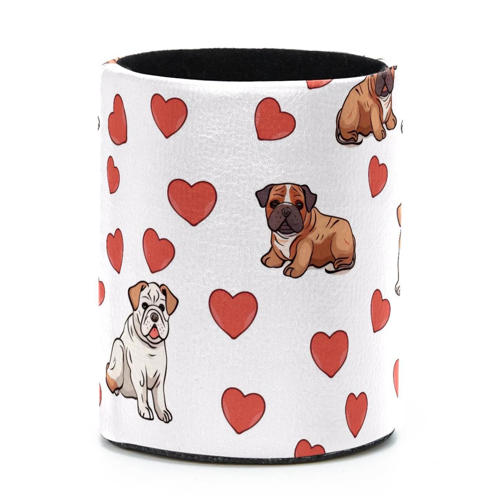 VAPOKF Round Pencil Holders for Desk, Bulldogs Red Hearts Pen Holders Pen Pot Makeup Brushes Storage Desktop Stationery Supplies Organiser for Home Office