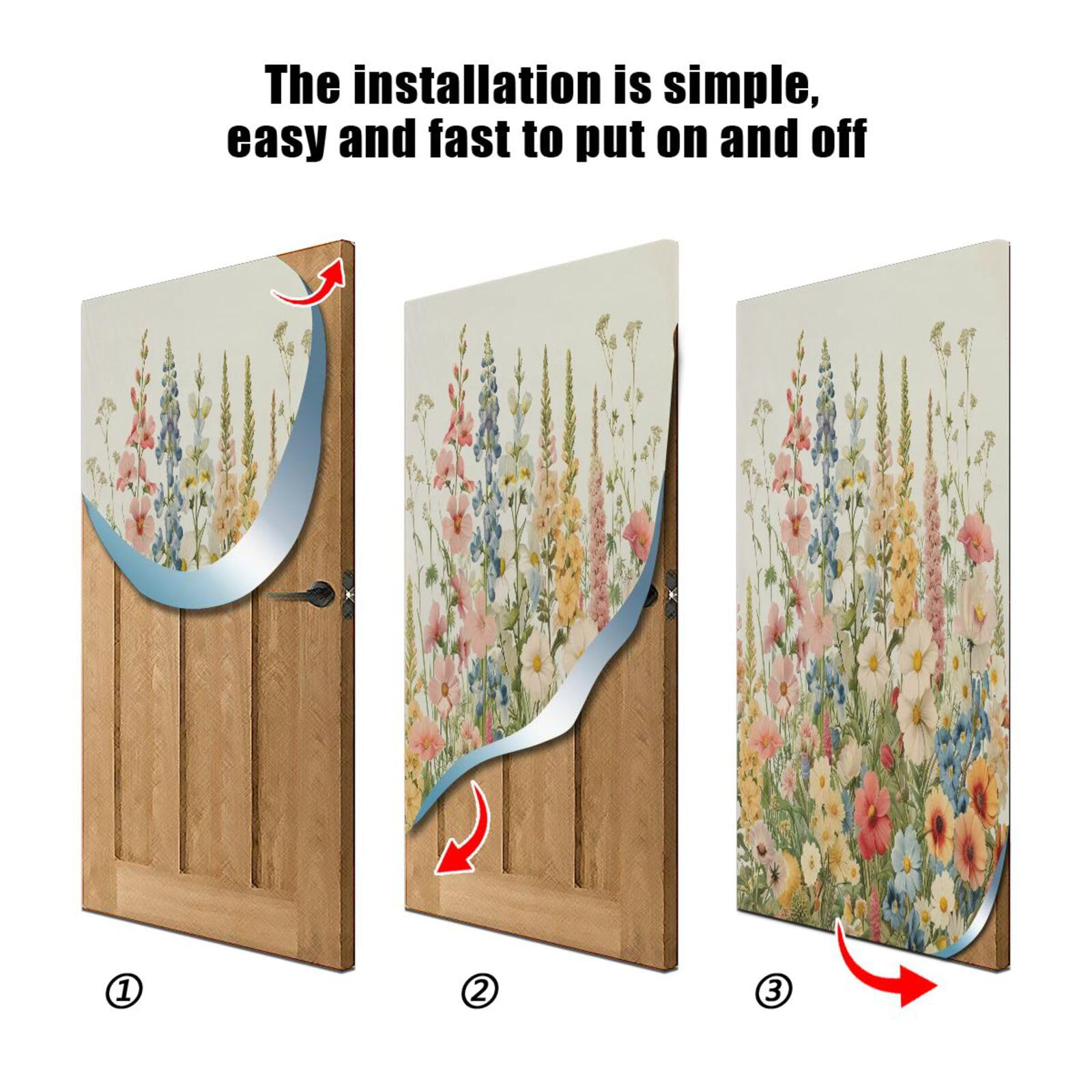 FLildon Spring Elegant Flowers Door Cover Decoration, Party Accessory Porch Decor for Festive Ornament Room Door Covers 32 x 79 Inch