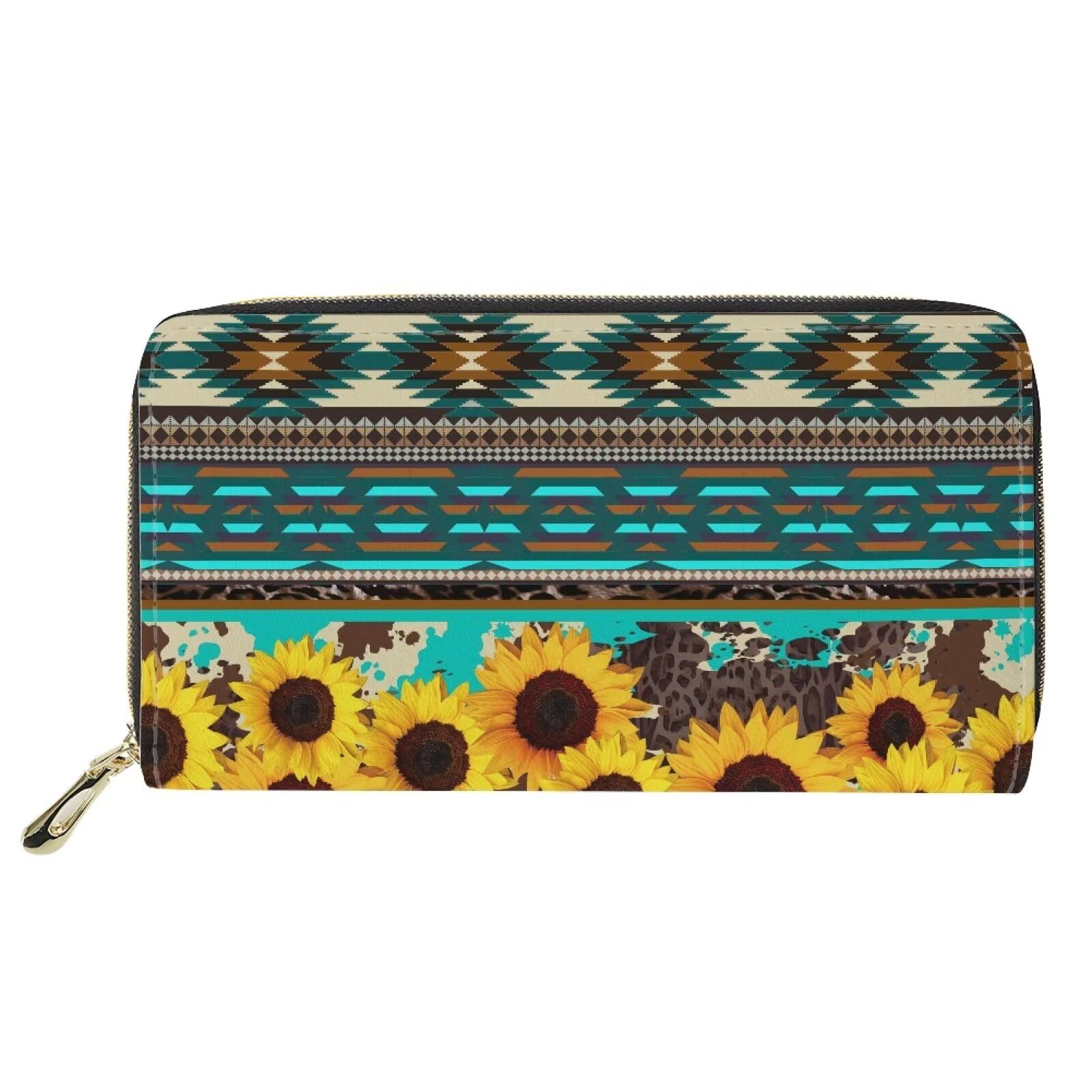 GIFTPUZZ Aztec Wallet Coin Bag for Women Rfid Blocking Zip Around Clutch for Travel Shopping Purse with Zip Coin Pocket Vintage Handbag PU Leather