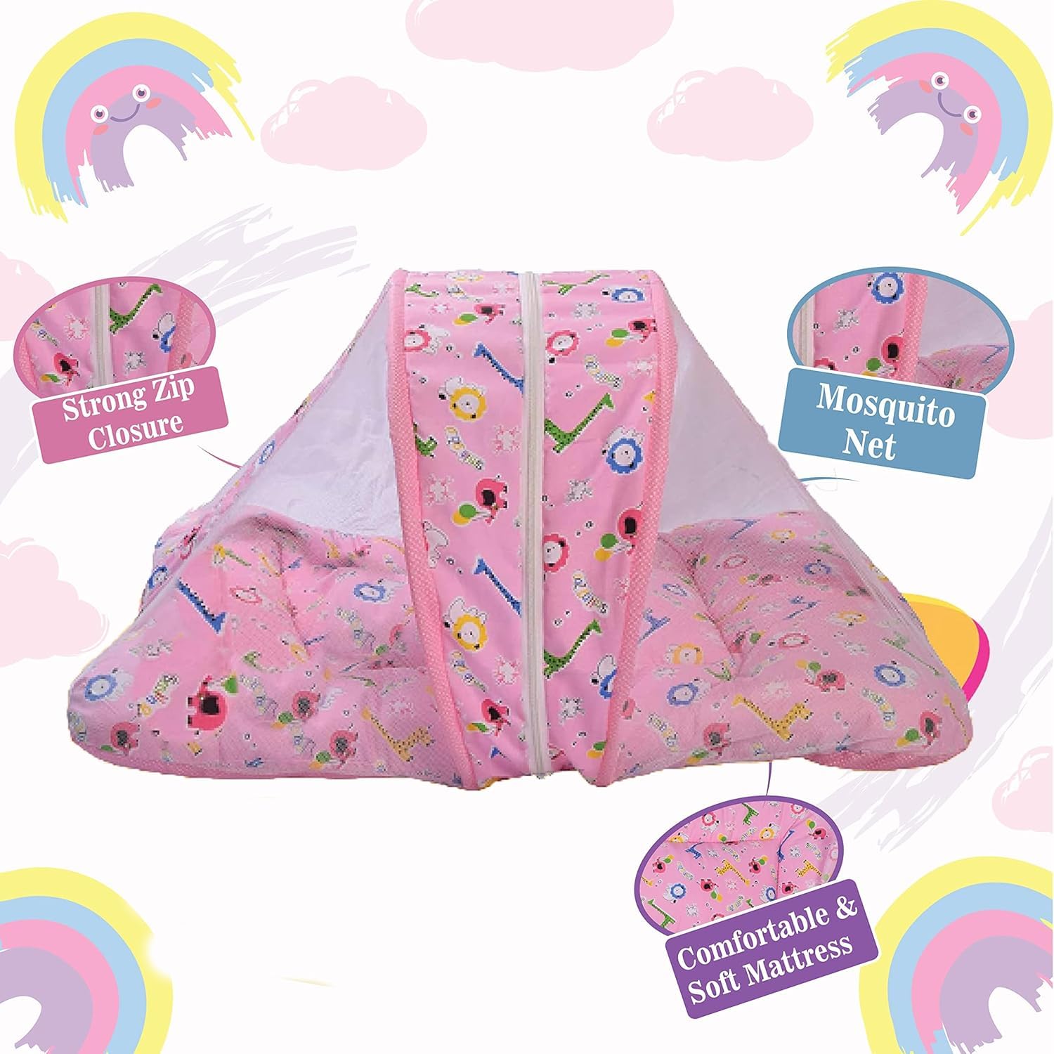 Toddylon Flat Bed Baby Bed New Born Baby Bedding Set | Mattresses | Mosquito Net | Foldable Mattress | Cotton | Unisex Infants (0-6 Month) - Image 6 thumbnail
