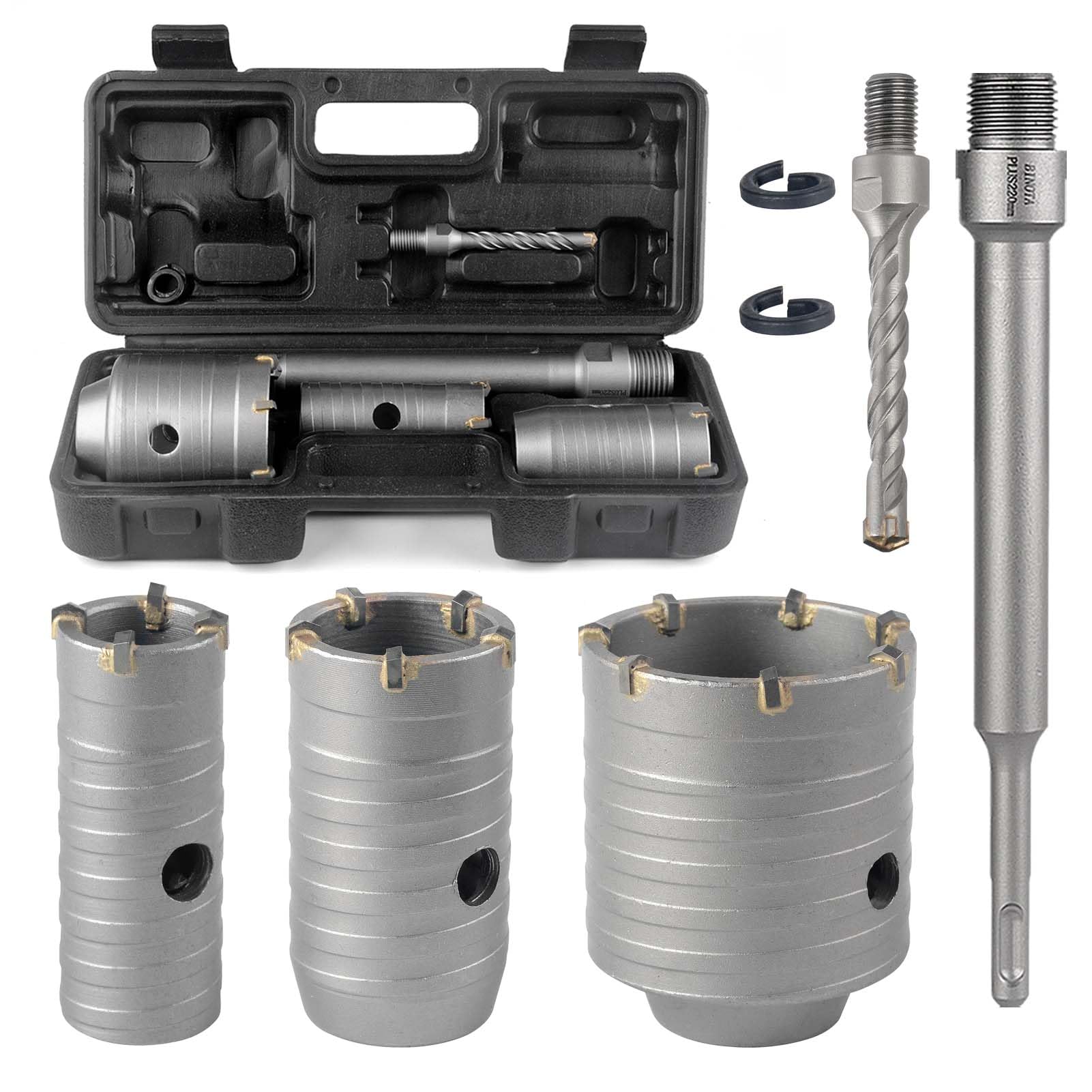 BINOTA Lochsägen-Set für Beton, Kreisbohrer, Lochsäge für Beton, Zement, Ziegel, Mauerwerk, Stein, 30, 40 und 60 mm