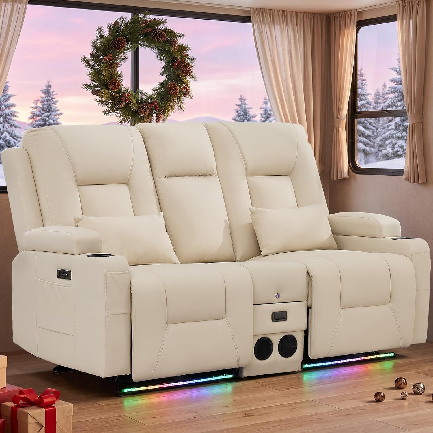Power Reclining Loveseat Recliner Sofa with Flip-Down Console