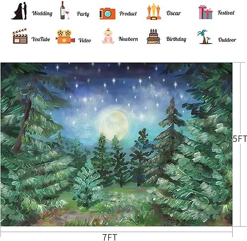 Miniatura 4 de Telón de fondo de bosque nocturno estrellado de 10 x 6.5 pies, selva, noche, luz de luna, bosque, pino, luna grande, fondo de fotografía, fondo para