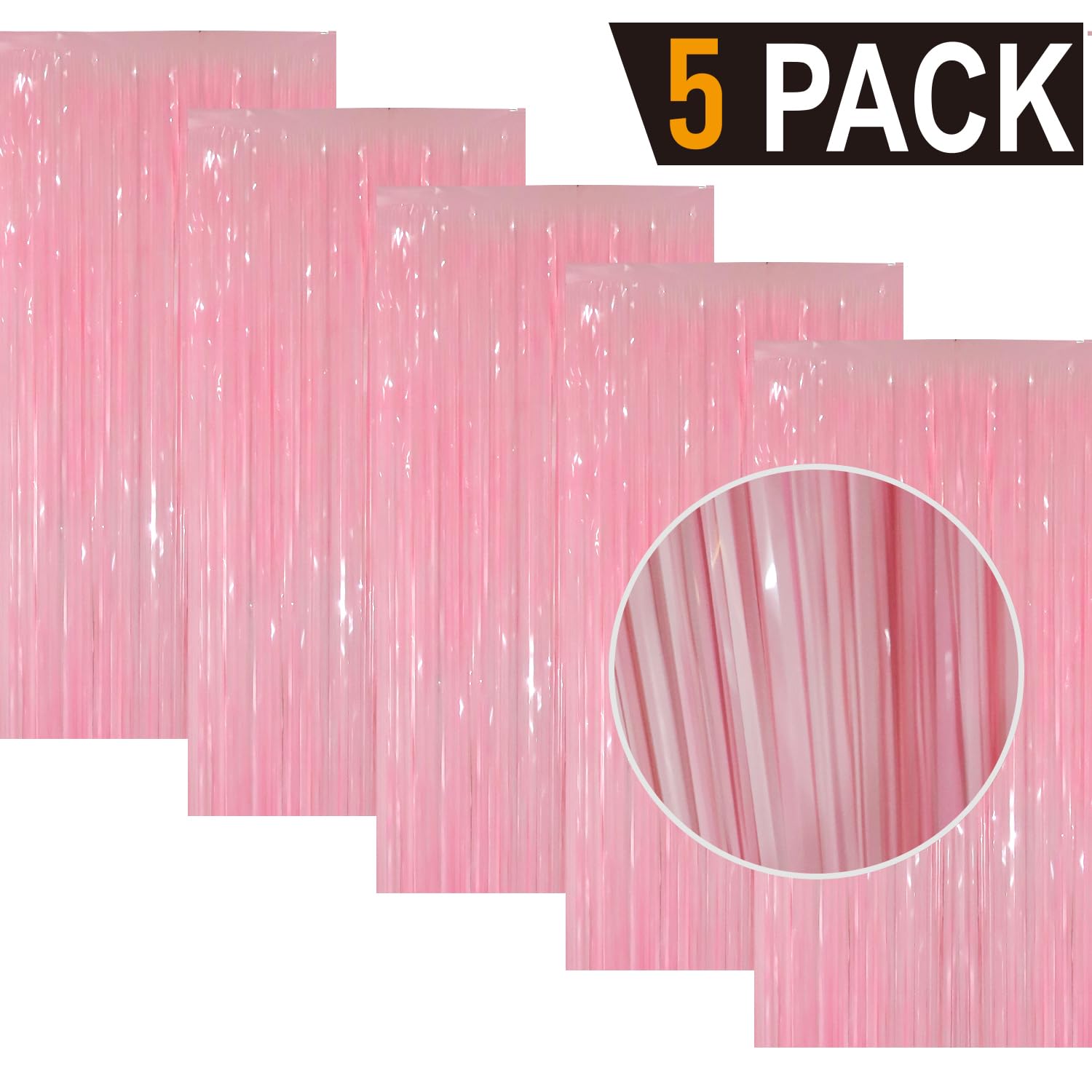 GOER 3.2 ft x 8.2 ft Metallic Tinsel Foil Fringe Curtains Party Photo Backdrop Party Streamers for Birthday,Graduation,New Year Eve Decorations Wedding Decor(5 Packs,Candy Pink)