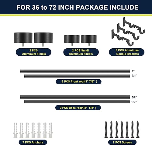 Miniatura 5 de Barras de cortina dobles para ventanas de 36 a 72 pulgadas, barras de cortina dobles delanteras de 1 pulgada y 58 pulgadas traseras con soportes de