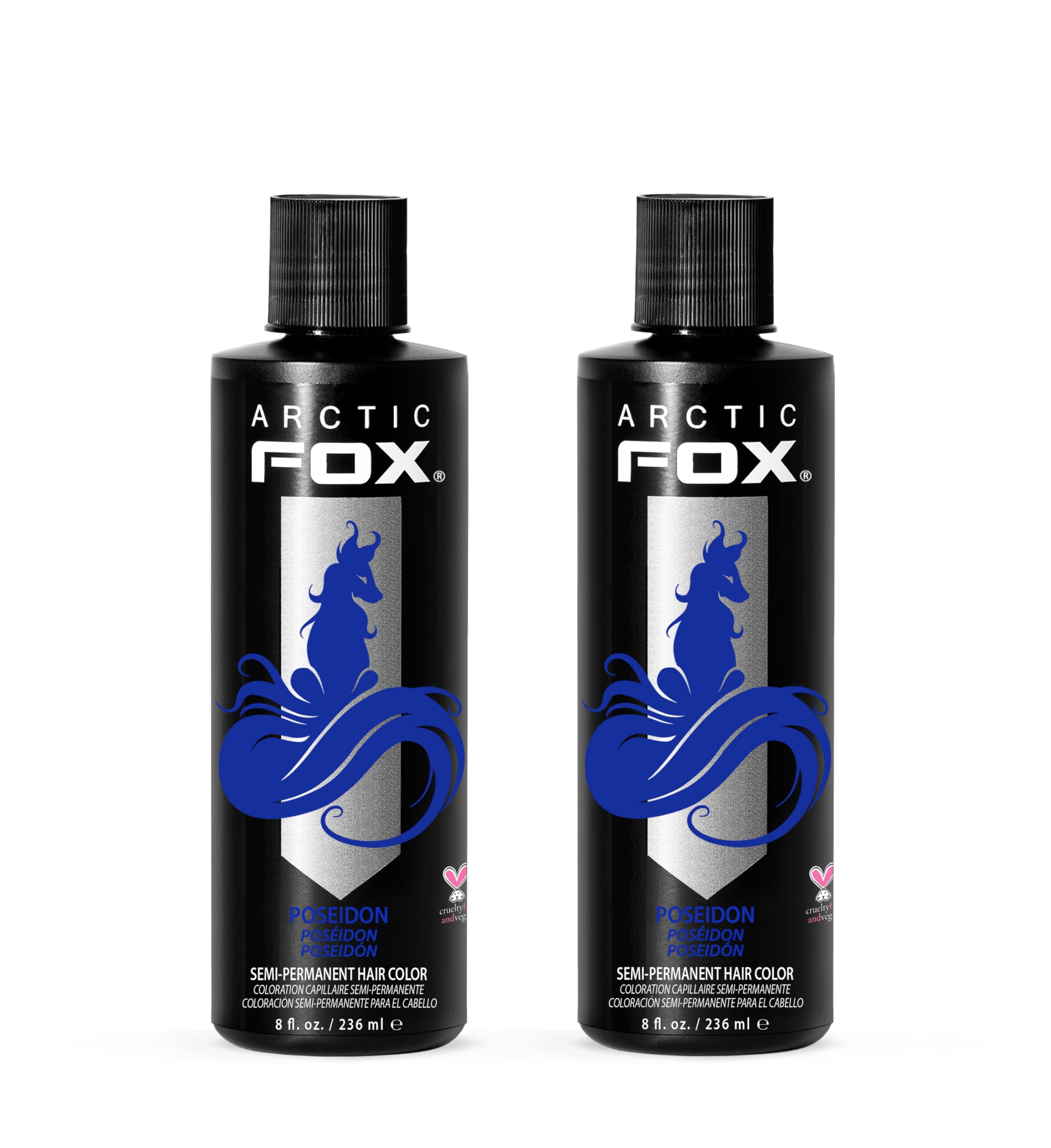 Arctic Fox Semi-Permanent Hair Dye, Vegan & Cruelty-Free, Vibrant Blue Color, Ammonia-Free, Peroxide-Free, Conditioning Formula, Poseidon, 8 Fl Oz (Pack of 2)
