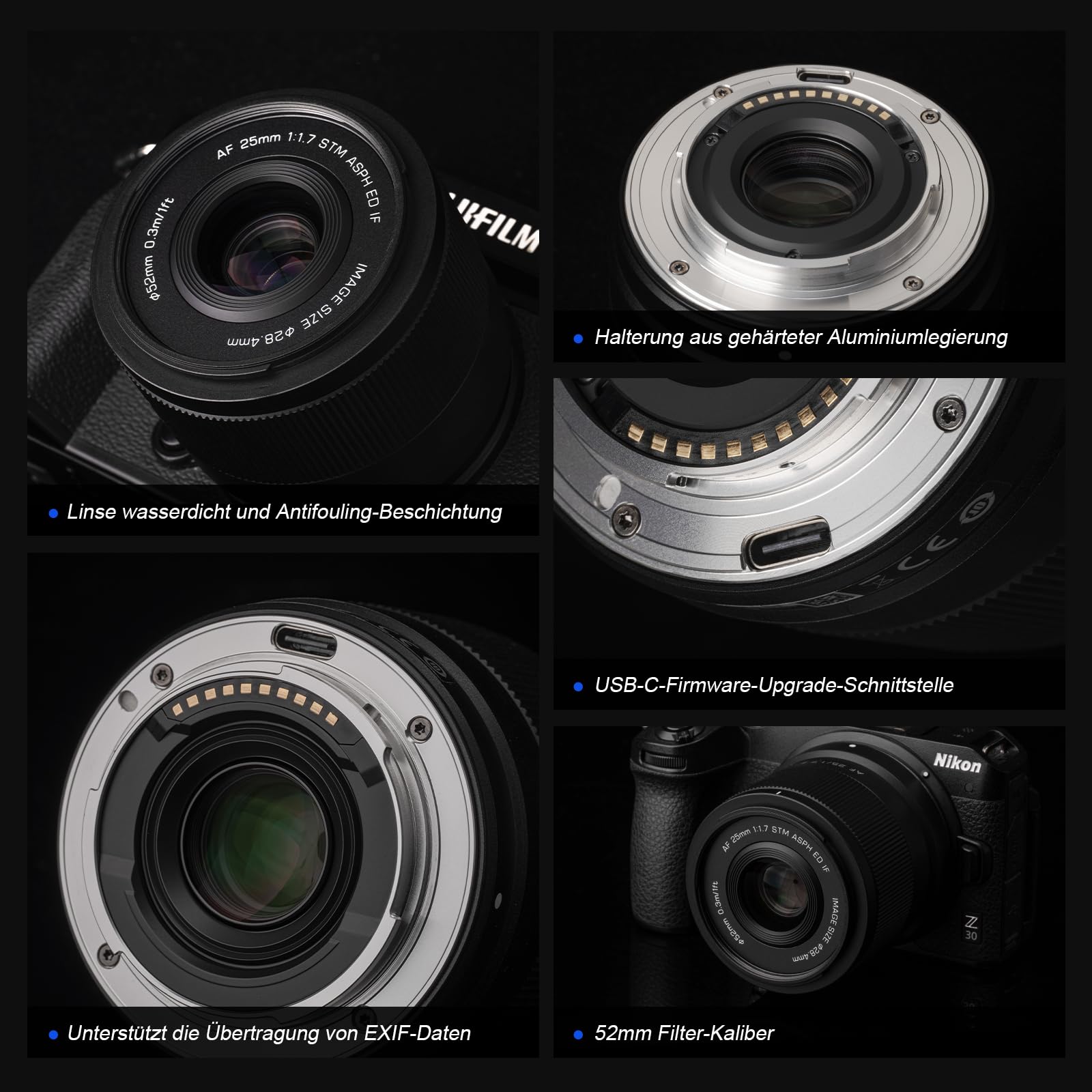 VILTROX Objectif 25 mm F1.7 Air FE Pocket Dispo AF F/1.7 E-Mount Portable Shot pour Sony Objectif d'entrée de gamme Auto Fcous APS-C Large Aperture Prime FE Objectifs