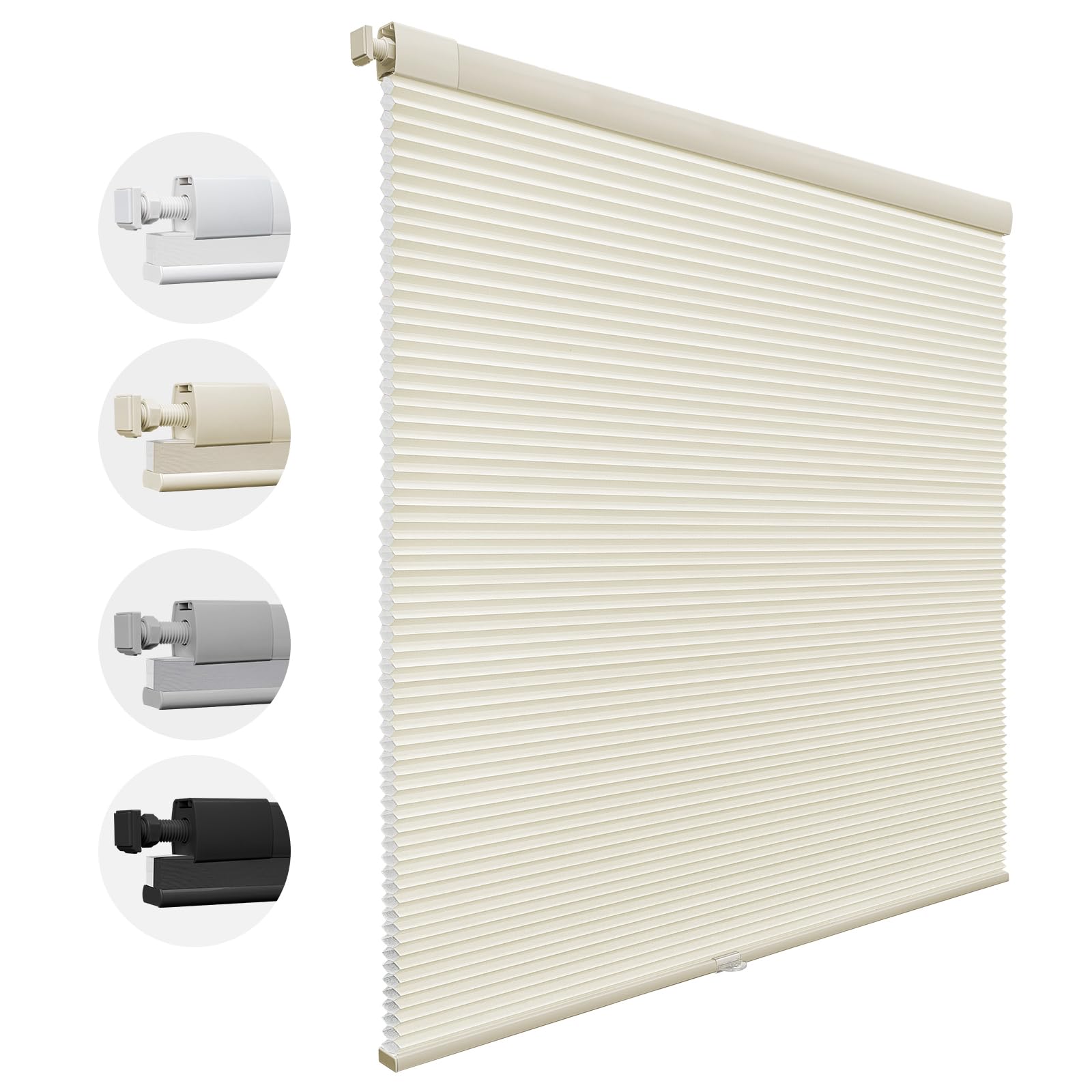 UrMoon No Drill Cordless Cellular Blinds Pleated Shades Honeycomb Shades with Insulation,Blackout Custom Easy Fit for Home Office (Light Filtering - Creamy, 190cm W x 122cm H)