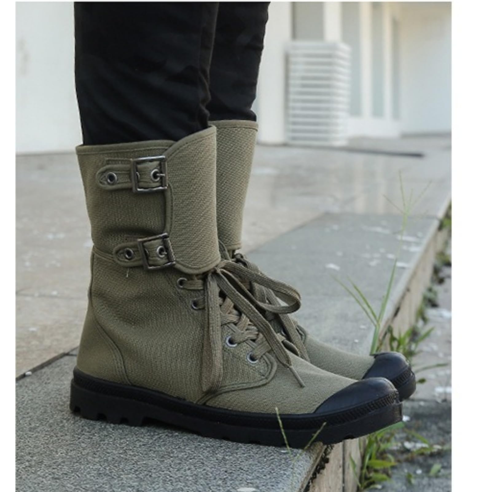 Amtopiyo Bottes montantes en toile à lacets pour homme