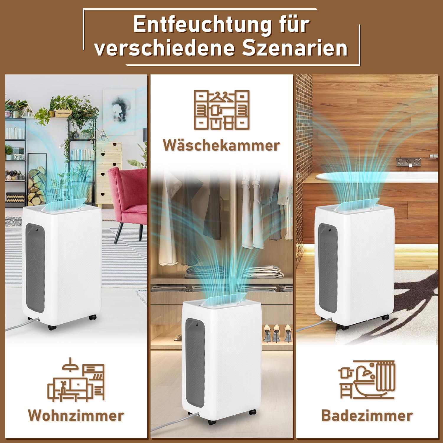 Eulenke Elektryczny osuszacz powietrza 26 l, 3 tryby pracy, cyfrowy wyświetlacz, odłączany zbiornik na wodę 4,3 l, wąż odpływowy, timer 24 h, cichy osuszacz powietrza do piwnic
