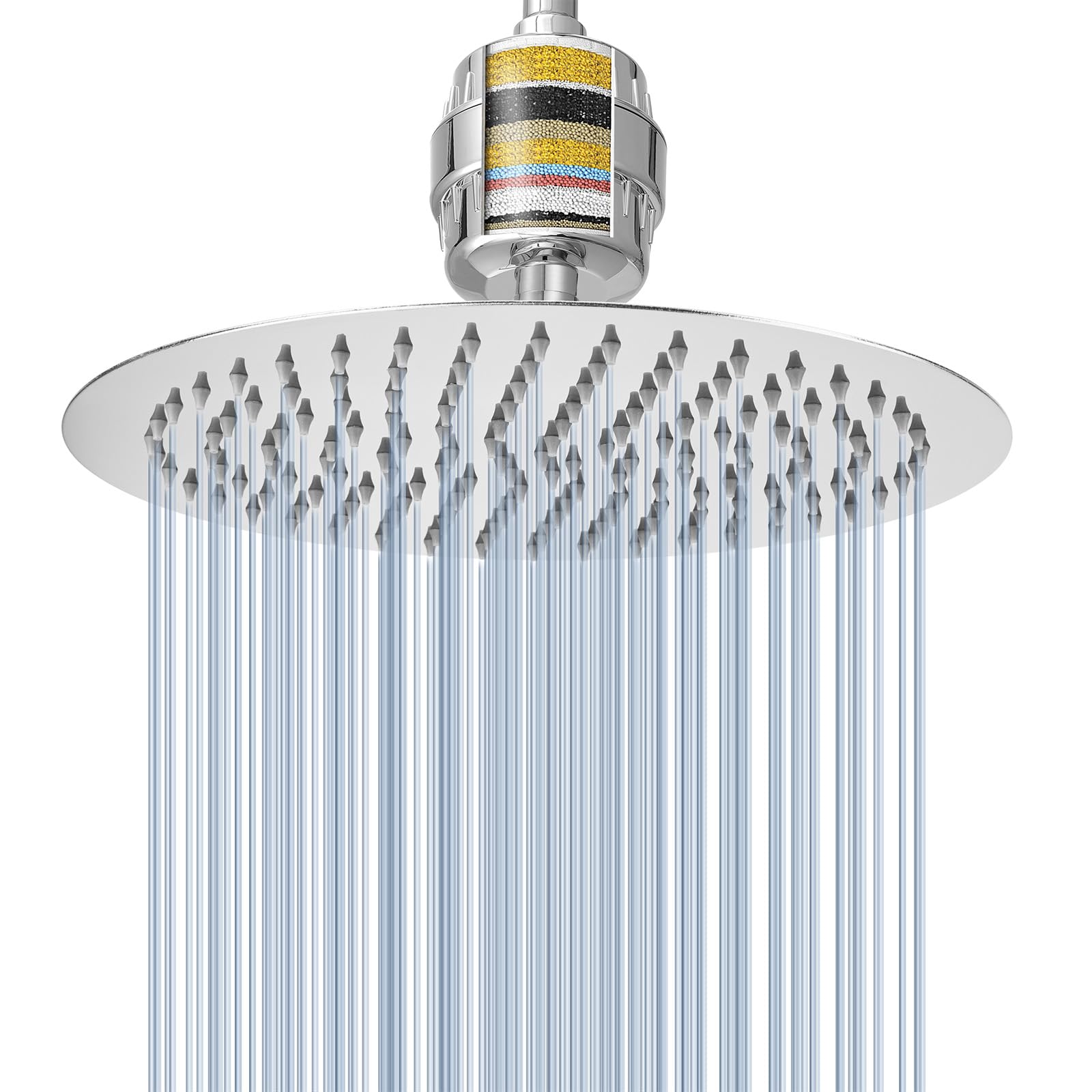 Voolan Rain Shower Head and 15 Stage Shower Filter Combo, High Pressure Rainfall Shower Heads Made of Stainless Steel, Water Softener Filtered Cartridge for Hard Water(8'',Round)