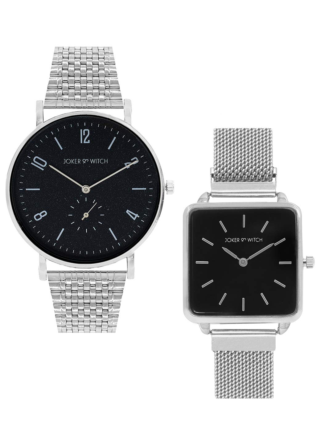 Joker & Witch Stainless Steel Noah & Elle Couple Analogue Watches, Black Dial, Silver Band (B08T6489R4) Amazon Price History, Amazon Price Tracker