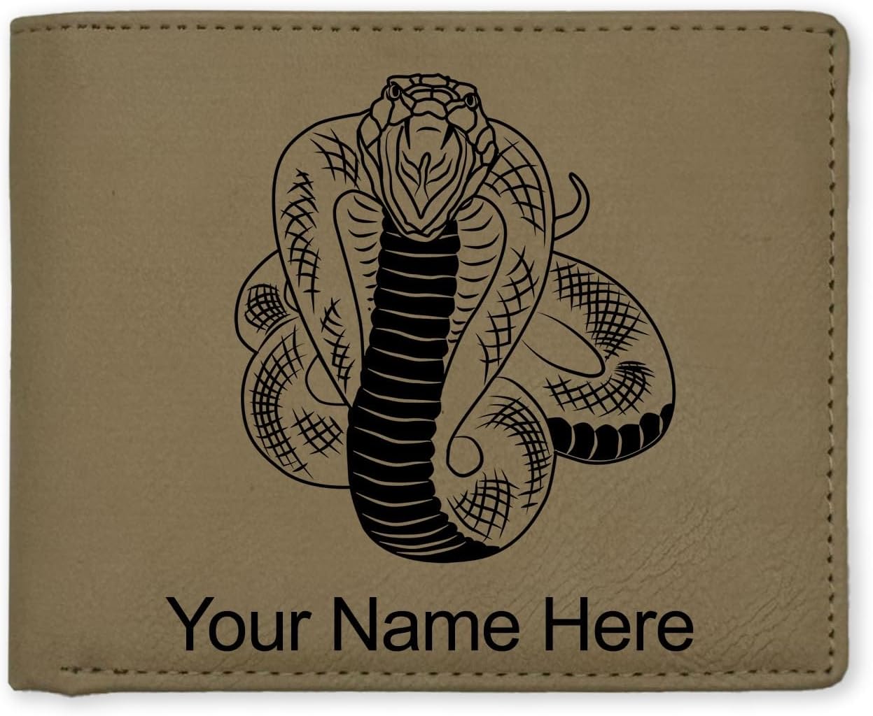 LaserGram Faux Leather Bi-Fold Wallet, Cobra Snake, Personalized Engraving Included (Carbon Fiber Black with Silver)