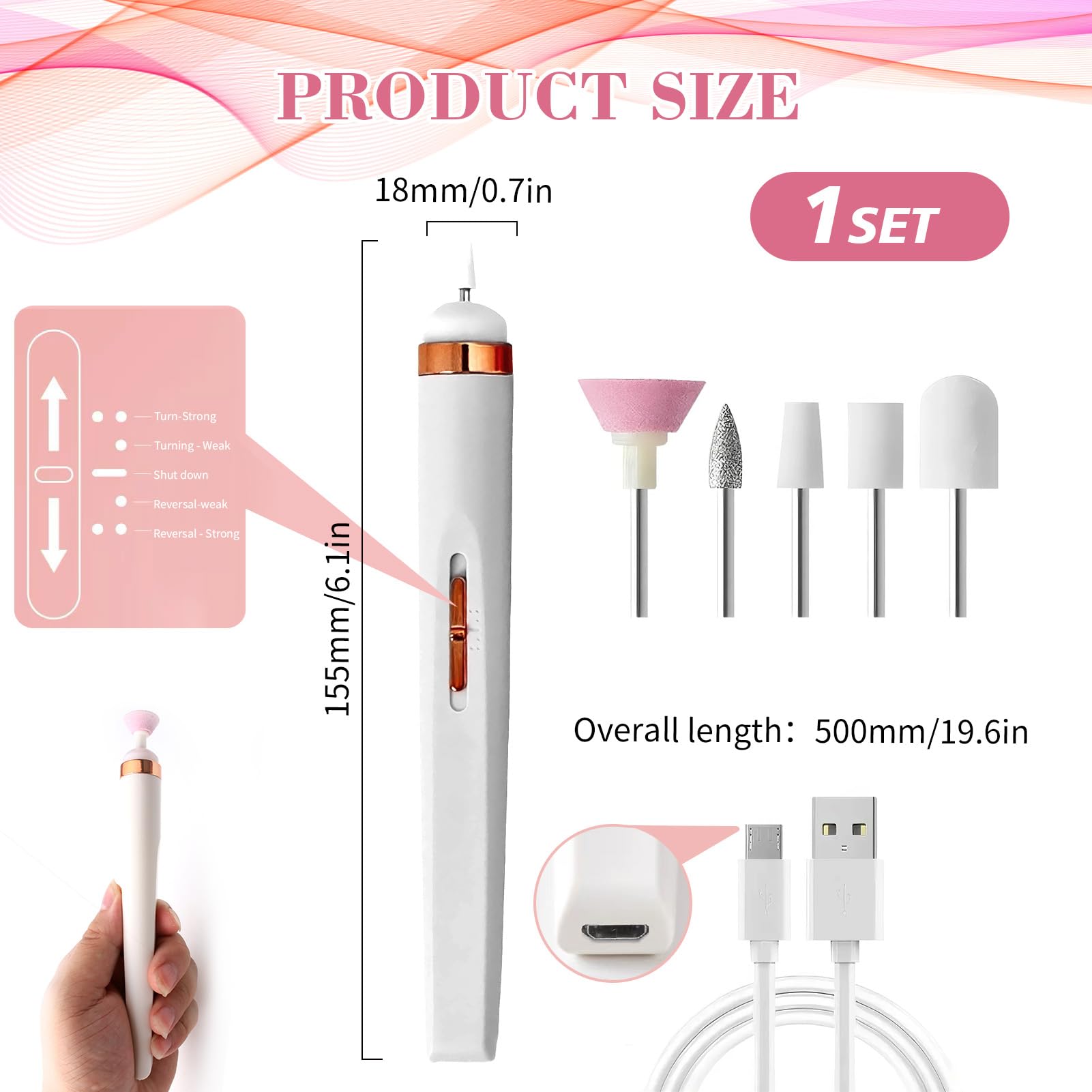 Electric Nail Files Cordless Valentine's Day Gift for Her Portable Nail Efile Manicure Pedicure Polishing Tool for Women Nail Grinder for Mom Thick Toenails for Acrylic Polish Gel Removal Manicure - Image 2