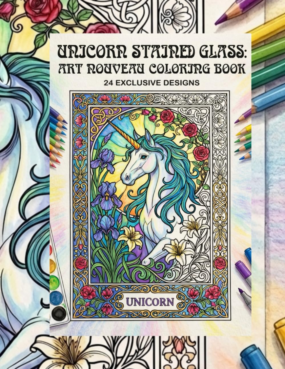 Unicorns Stained Glass: Art Nouveau Coloring Book (Stained Glass Coloring Books)