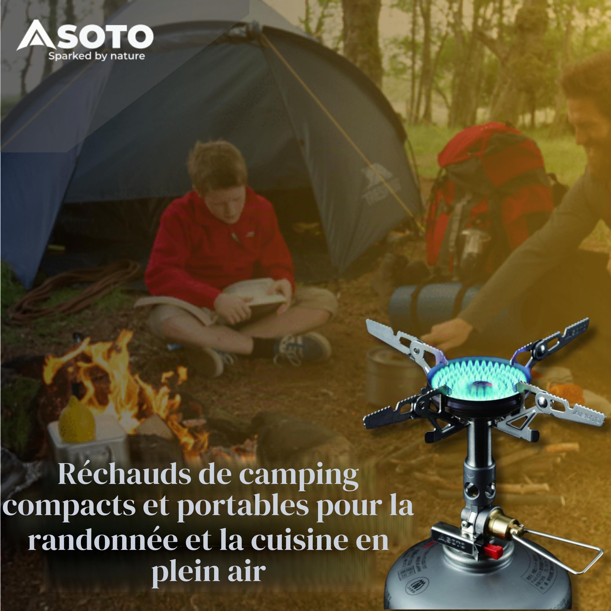 SOTO WindMaster Réchaud à Gaz Camping – Réchaud Outdoor Ultraléger (87 g) avec Allumage Piezo Stealth Igniter, Tête de Brûleur Concave Anti-Vent, Micro Regulator pour Cartouche à Vis