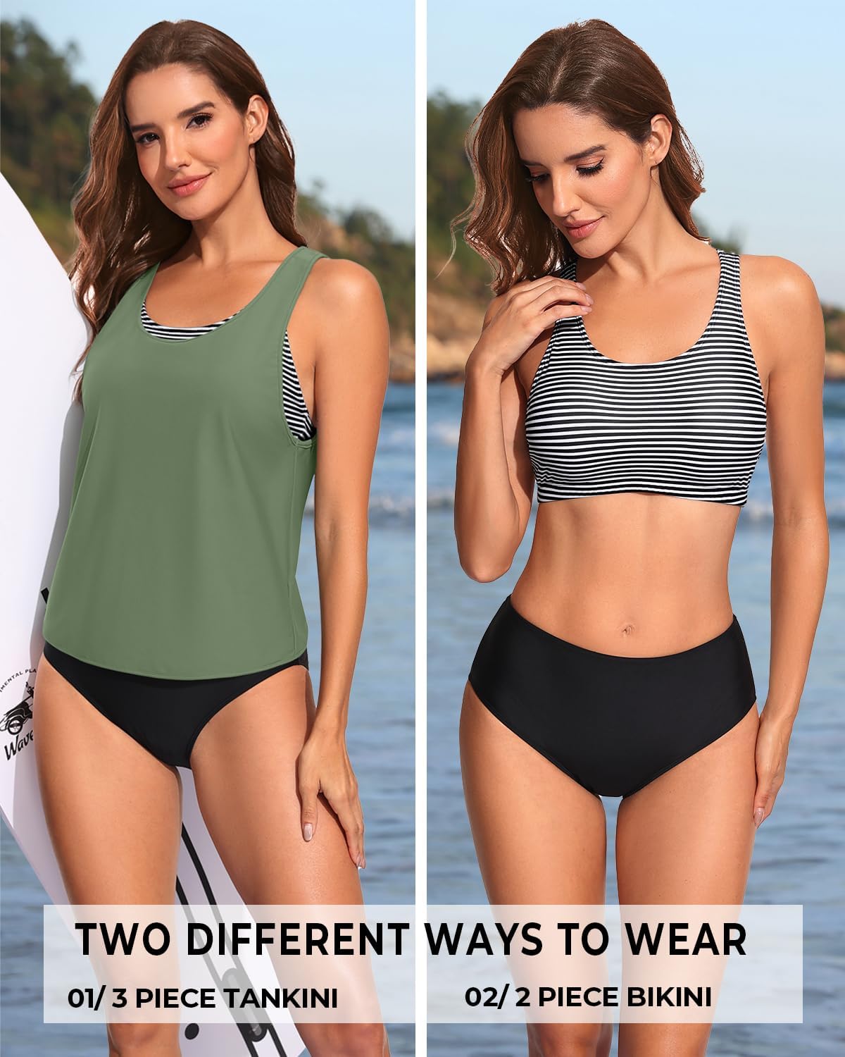 3 Piece Tankini Swimsuits - Open Back Tank Top with Criss Cross Sports Bra and Bikini Bottom Tummy Control Bathing Suit 2026 - Image 2