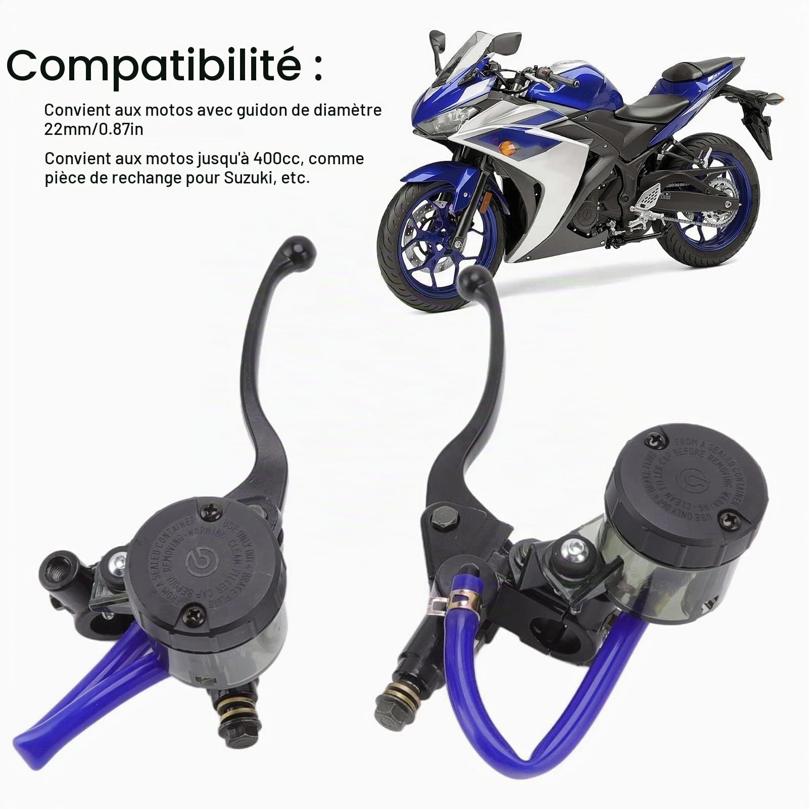 Leviers de Frein D'embrayage, 1 Paire de Leviers de Frein D'embrayage de Moto, Maître-cylindre de Frein, Accessoires de Moto avec Réservoir de Remplacement pour Leviers de Poignée