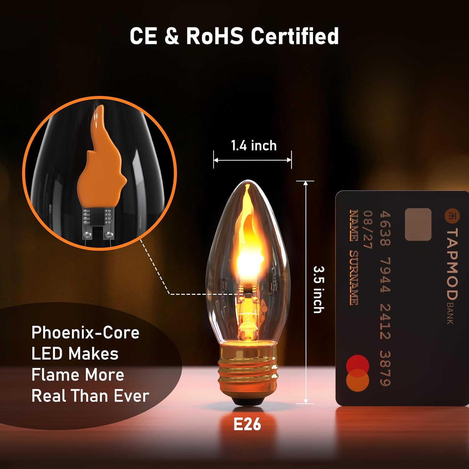 Hompavo LED Flame Light Bulbs, 3W Flickering Fire Bulb, E26 Glass Shell for Halloween Christmas Party Patio Porch Home Indoor & Outdoor Decorations - 2