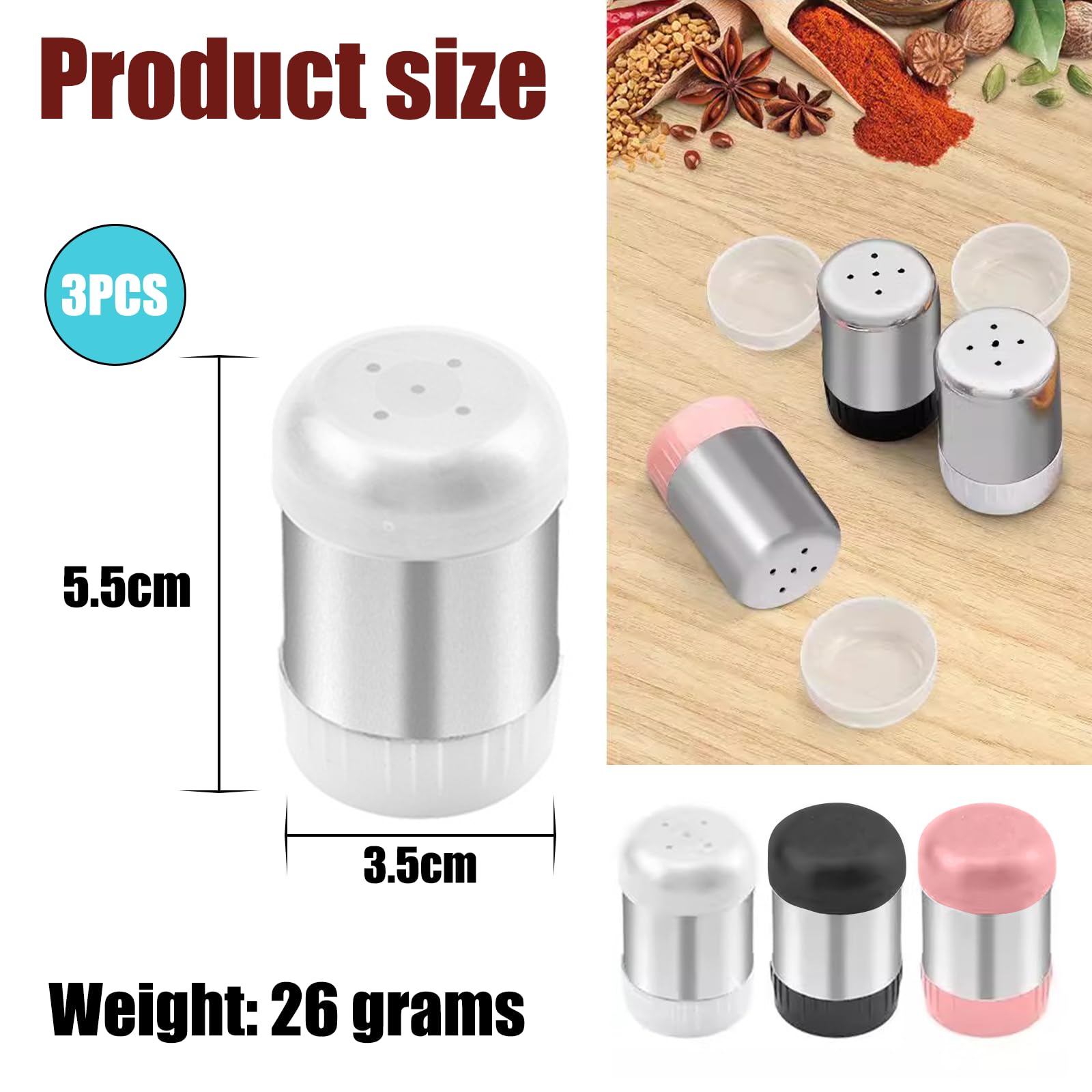 3-teiliges Mini Salzstreuer Set - Edelstahl Gewürzstreuer Mit Deckel