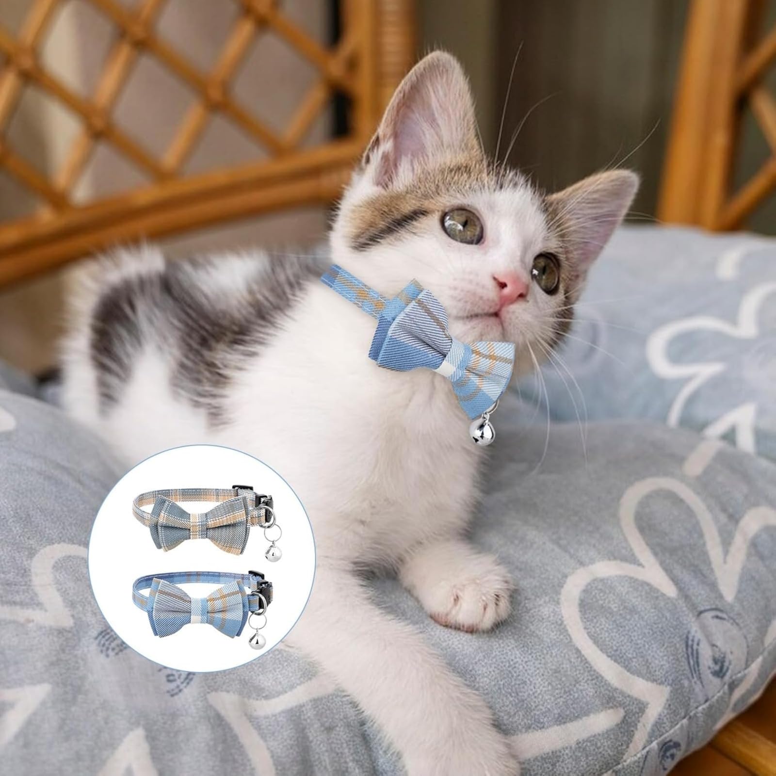 Katzenhalsbänder Breakaway mit niedlichen Bogen Glocke 2 Pack Kätzchen Halsband Plaid Katzenhalsband mit abnehmbaren Bowtie Katzenhalsband für Katzen Kätzchen