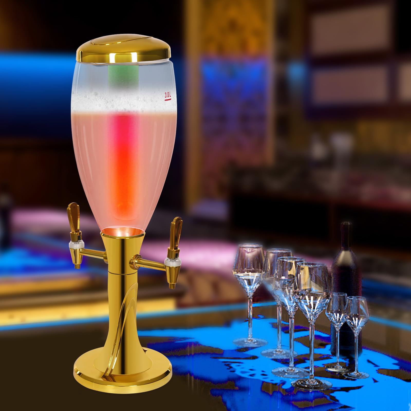 Columna de cerveza con 2 grifos, dispensador de bebidas de 3 L con refrigeración por hielo, columna de bebidas para fiestas, KTV, bar