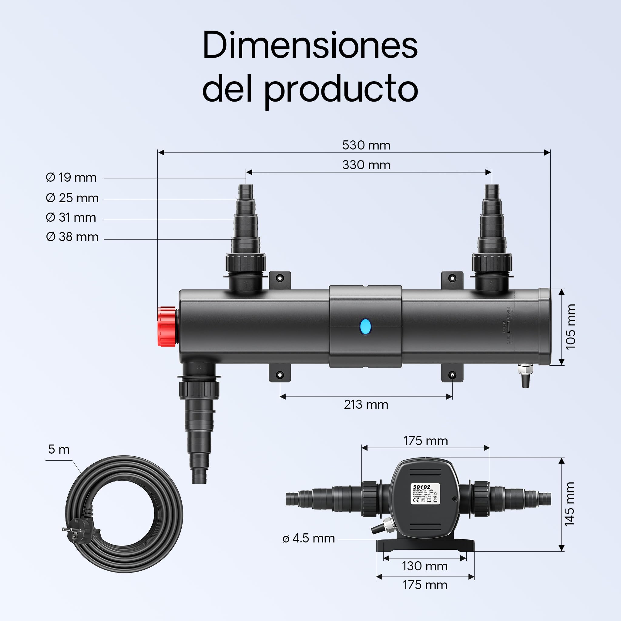 SunSun Juego de filtros 60000l Estanque 36W Clarificador neo8000 70W Bomba Manguera de 25m jardin