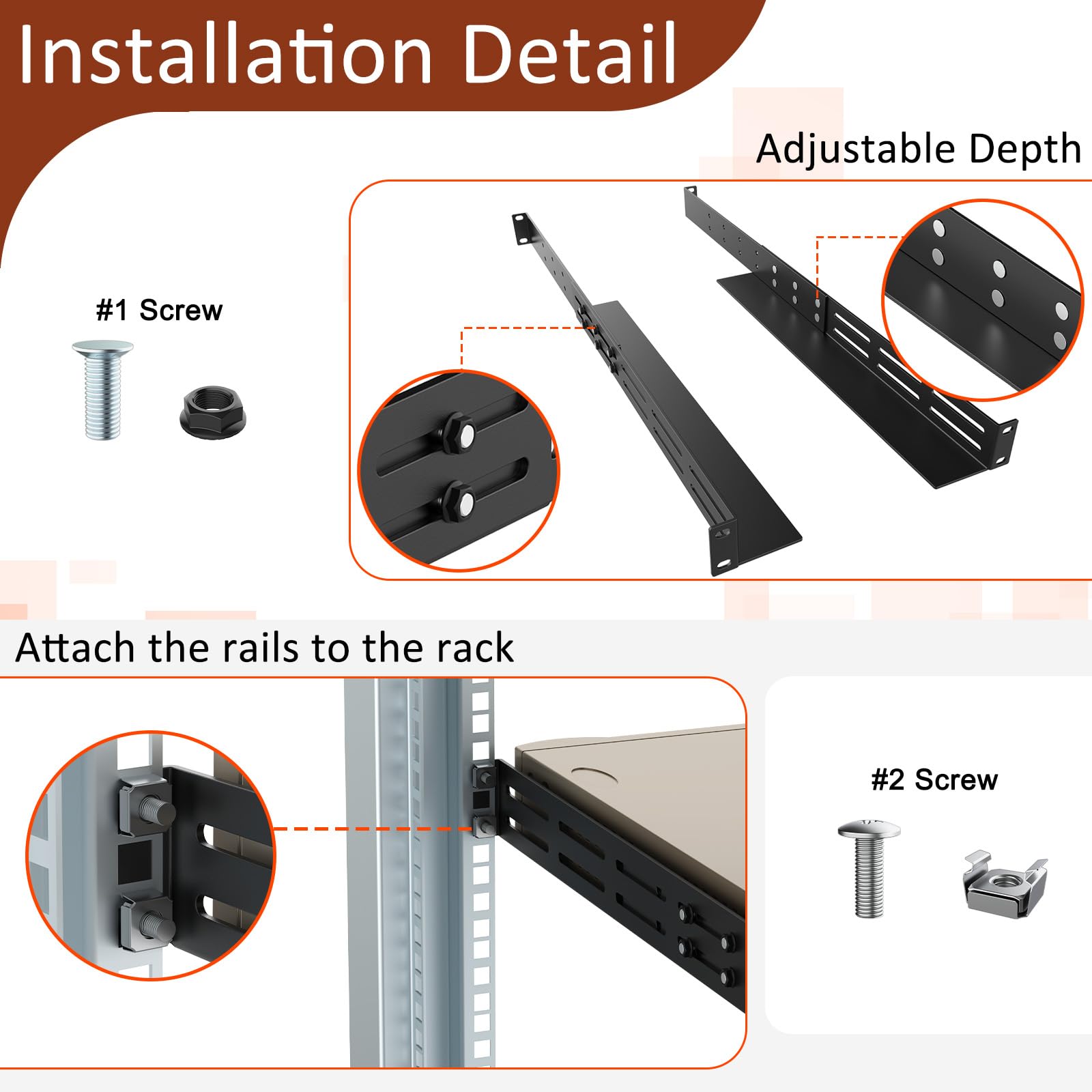 Guide universali per montaggio su rack 1U, guida rack per server a 4 montanti | Profondità regolabile da 40,6 a 76,2 cm, compatibile con APC, HP, IBM, DELL, Compaq Cabinet (confezione da 1)